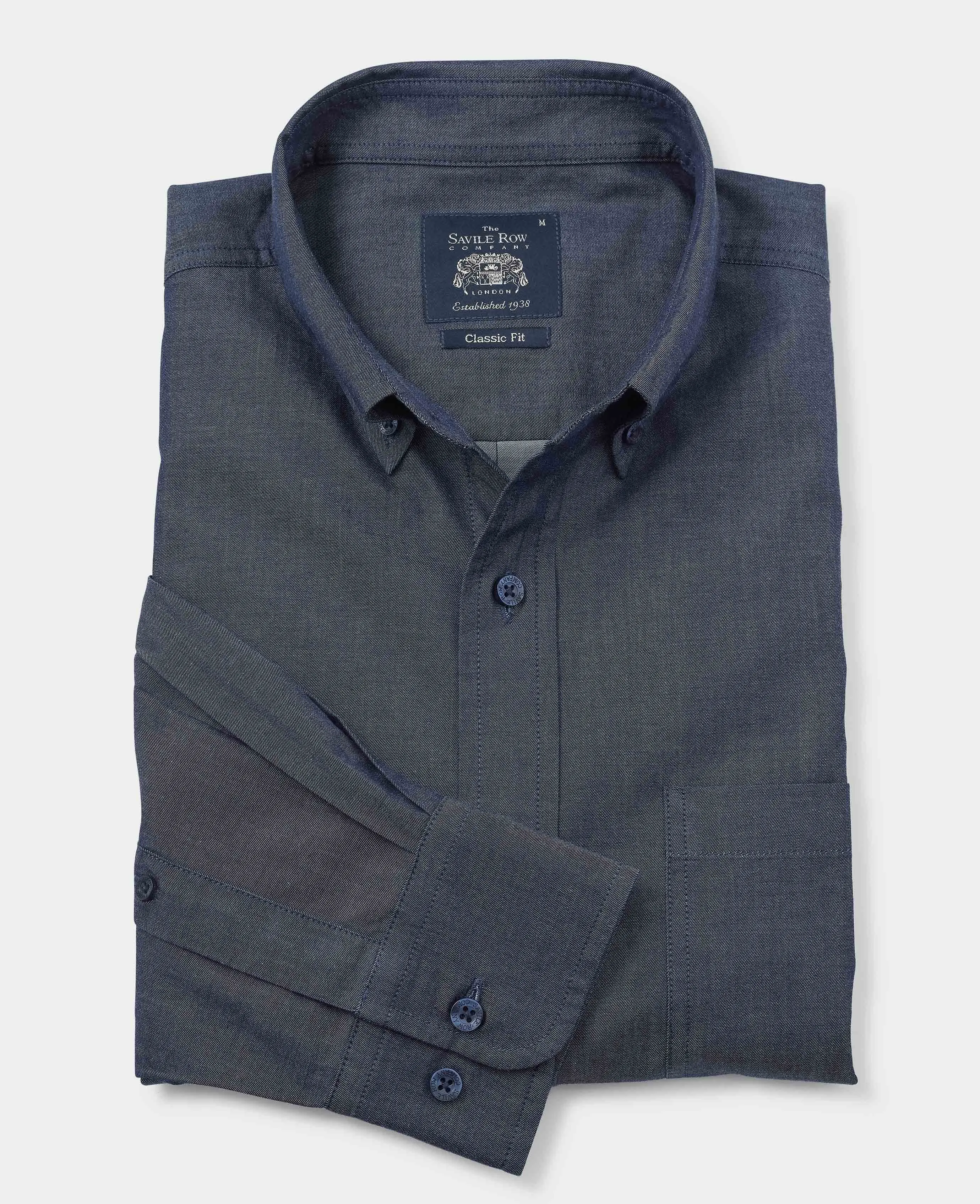 Denim Blue Twill Classic Fit Button-Down Shirt