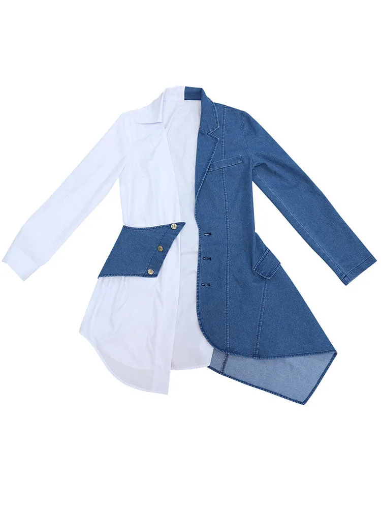 Denim Patchwork Graceful Color Block Jumpsuit