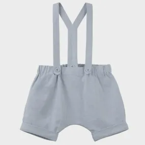 Designer Kidz Finley Linen Suspender Shorts - Ice Blue