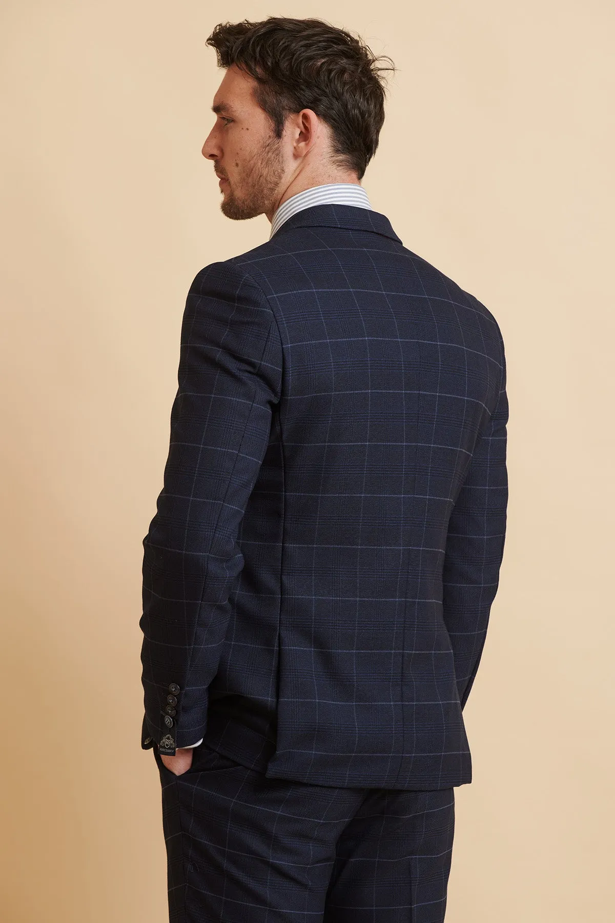 EDINSON - Navy Sky Check Two Piece Suit