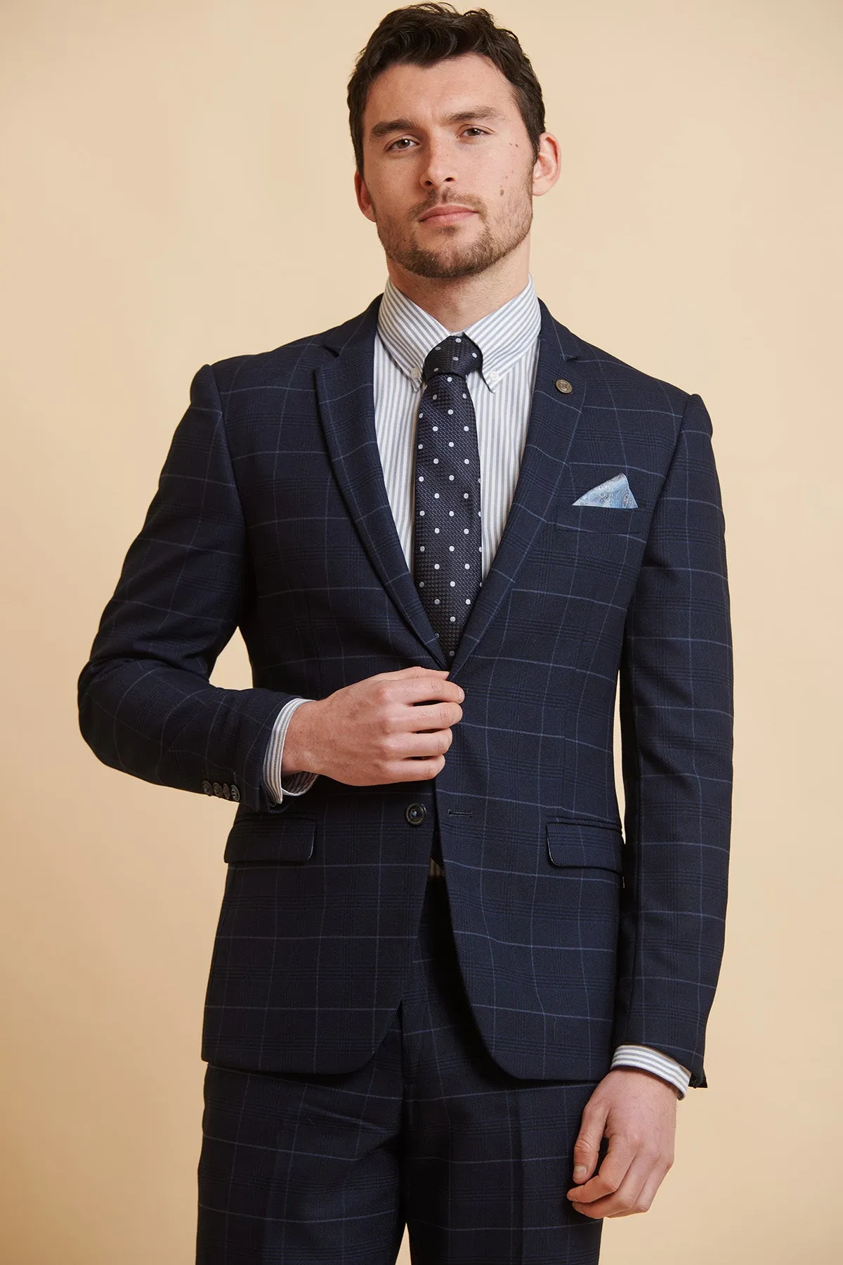 EDINSON - Navy Sky Check Two Piece Suit