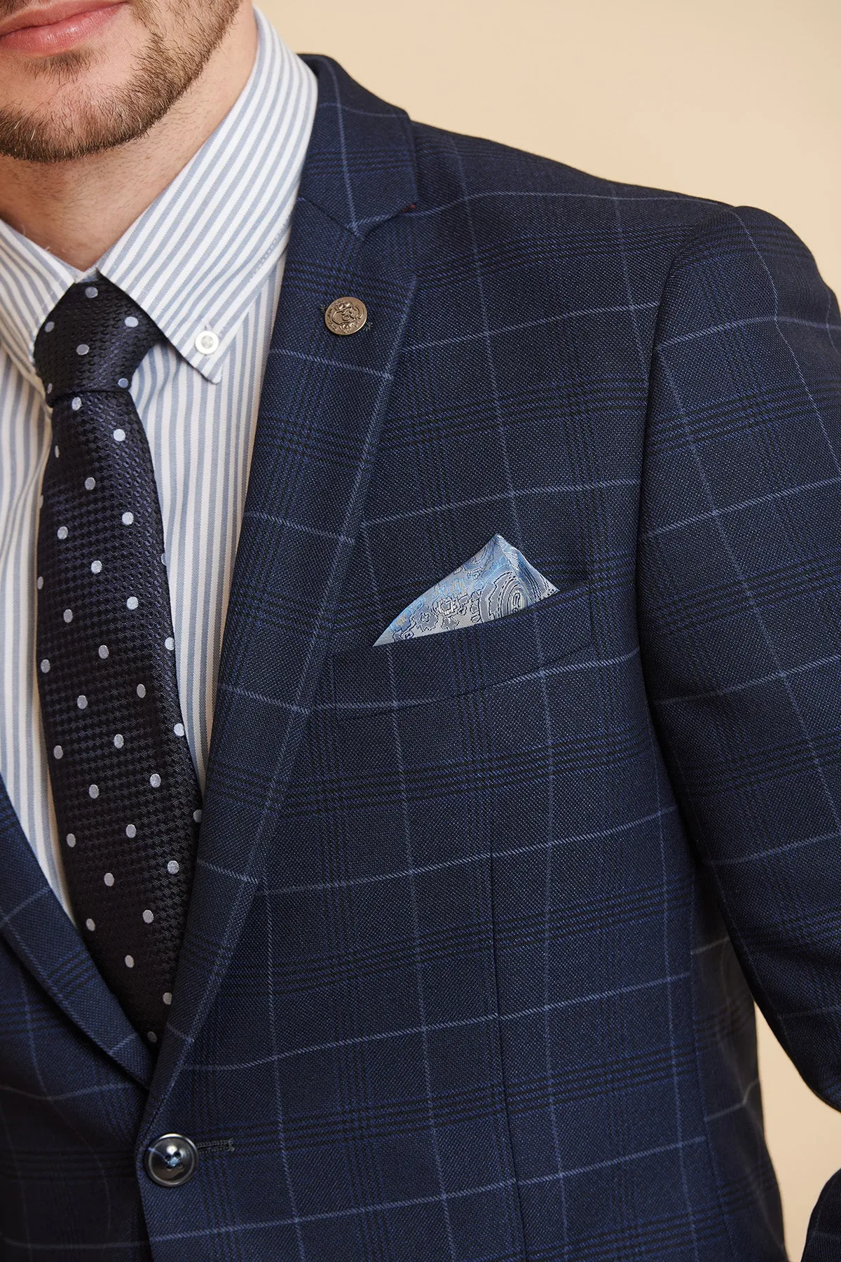 EDINSON - Navy Sky Check Two Piece Suit