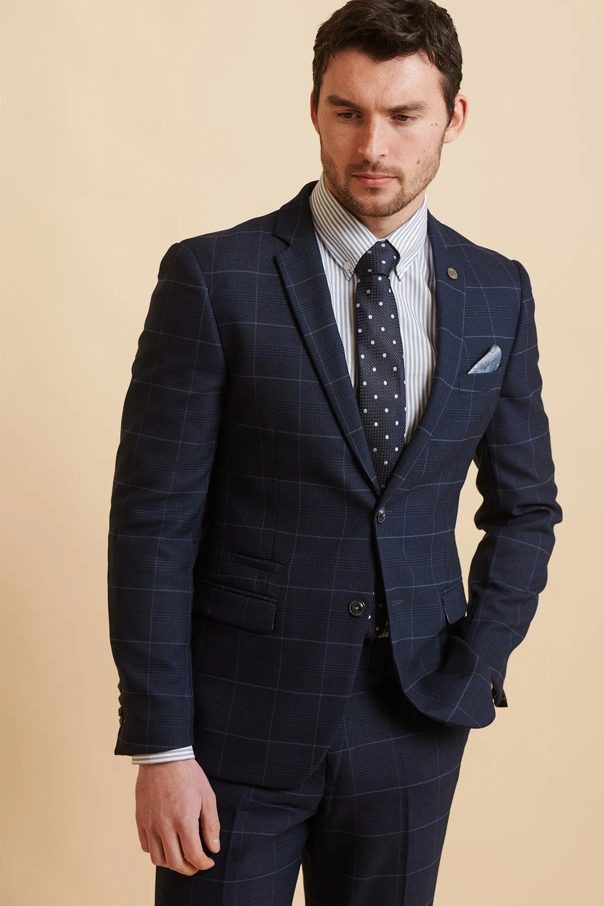 EDINSON - Navy Sky Check Two Piece Suit