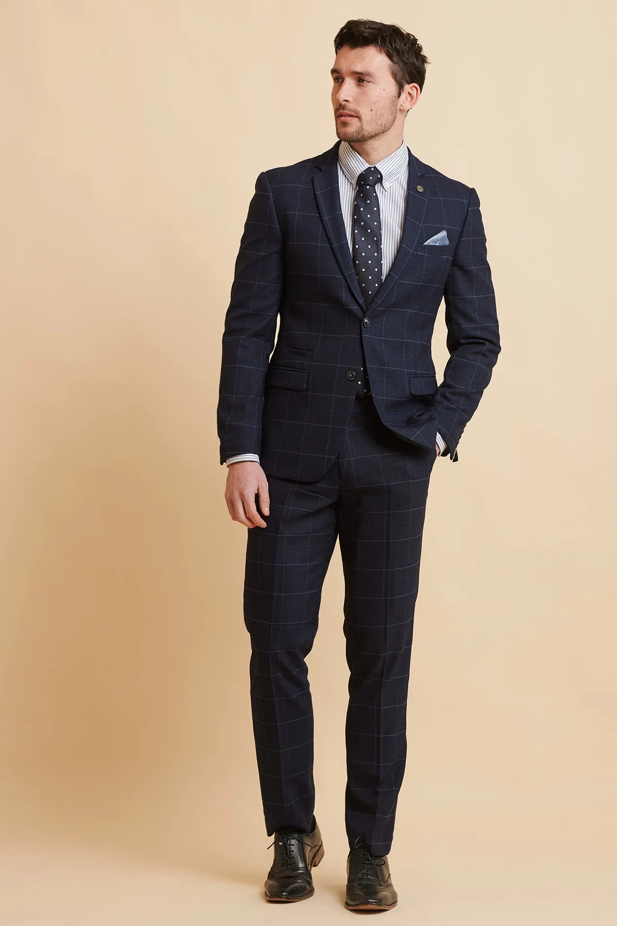 EDINSON - Navy Sky Check Two Piece Suit