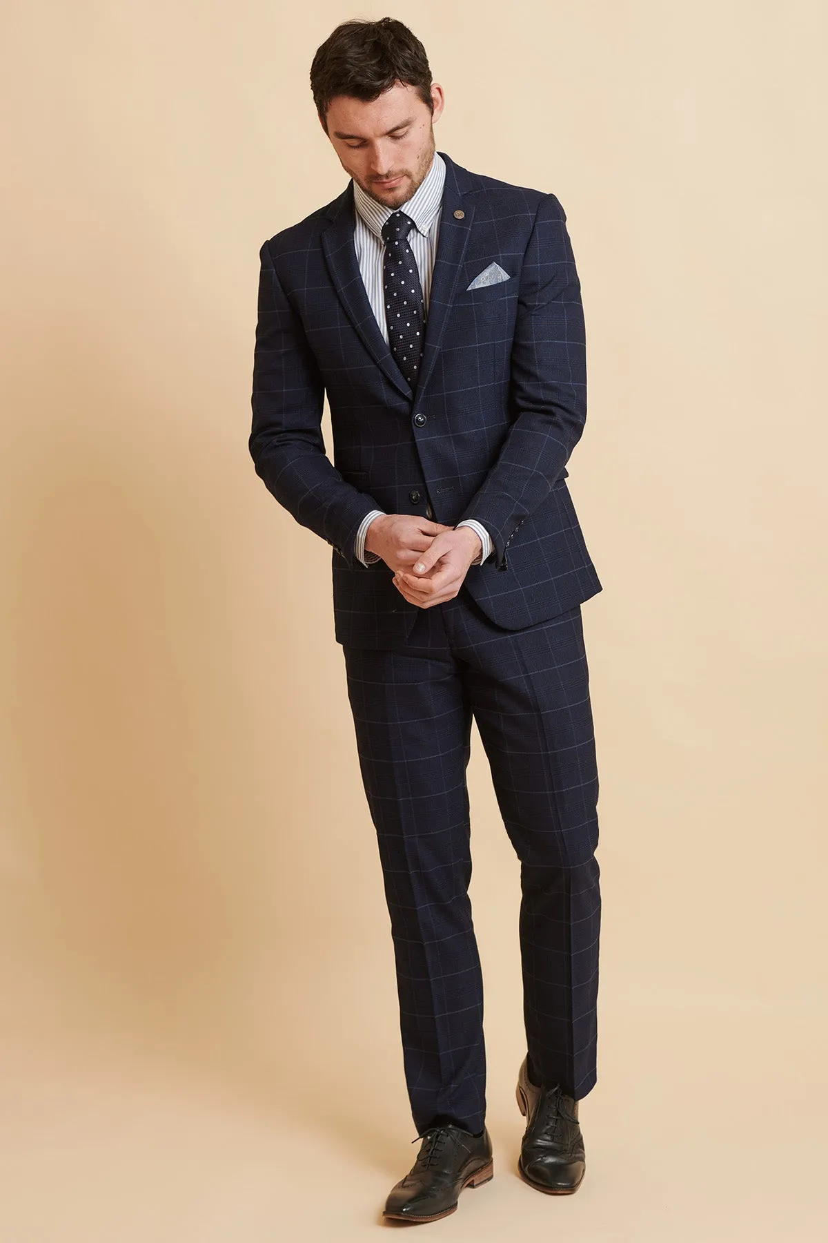 EDINSON - Navy Sky Check Two Piece Suit