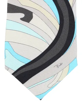 Emilio Pucci Silk Tie Signature Aqua Gray Swirl