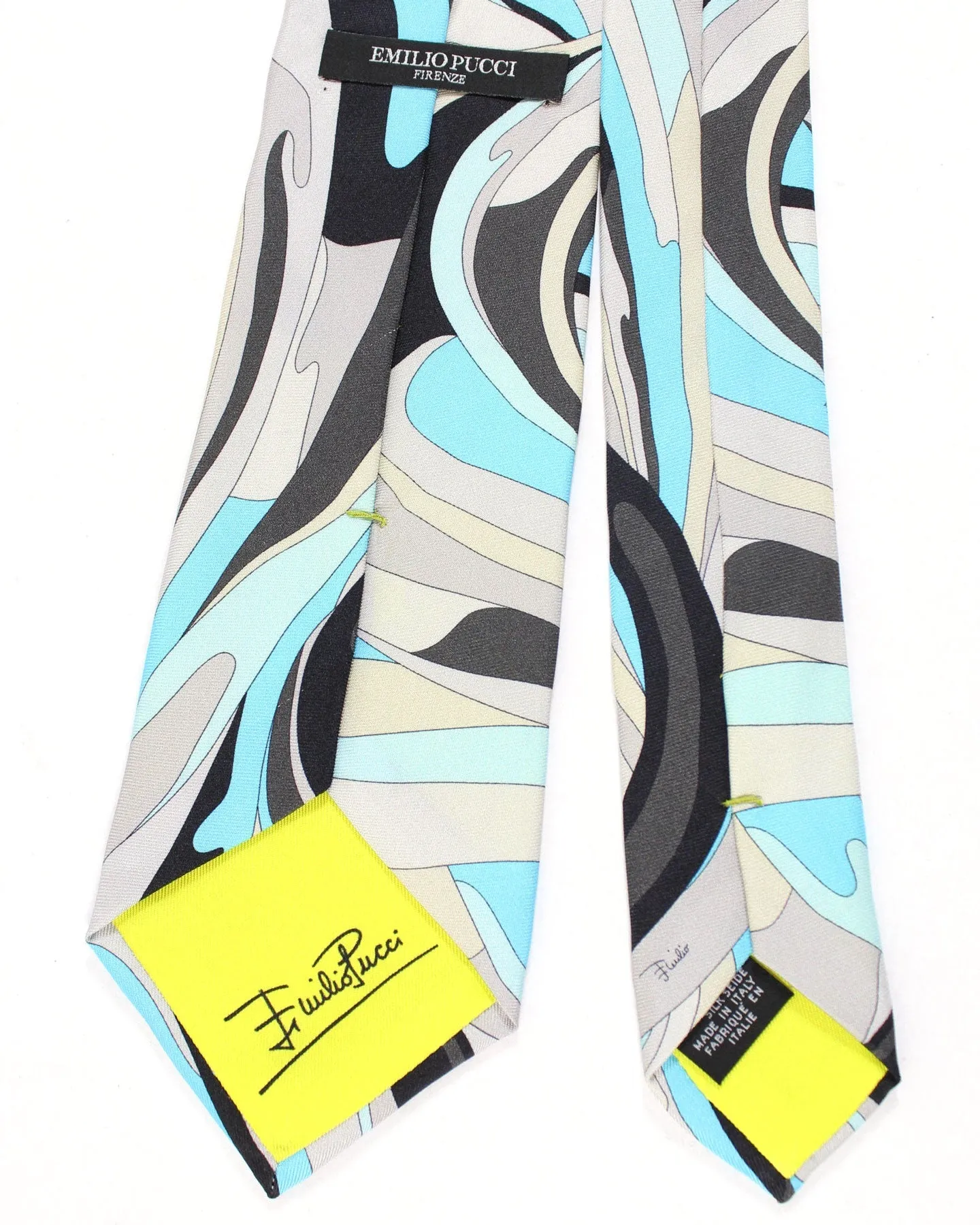 Emilio Pucci Silk Tie Signature Aqua Gray Swirl