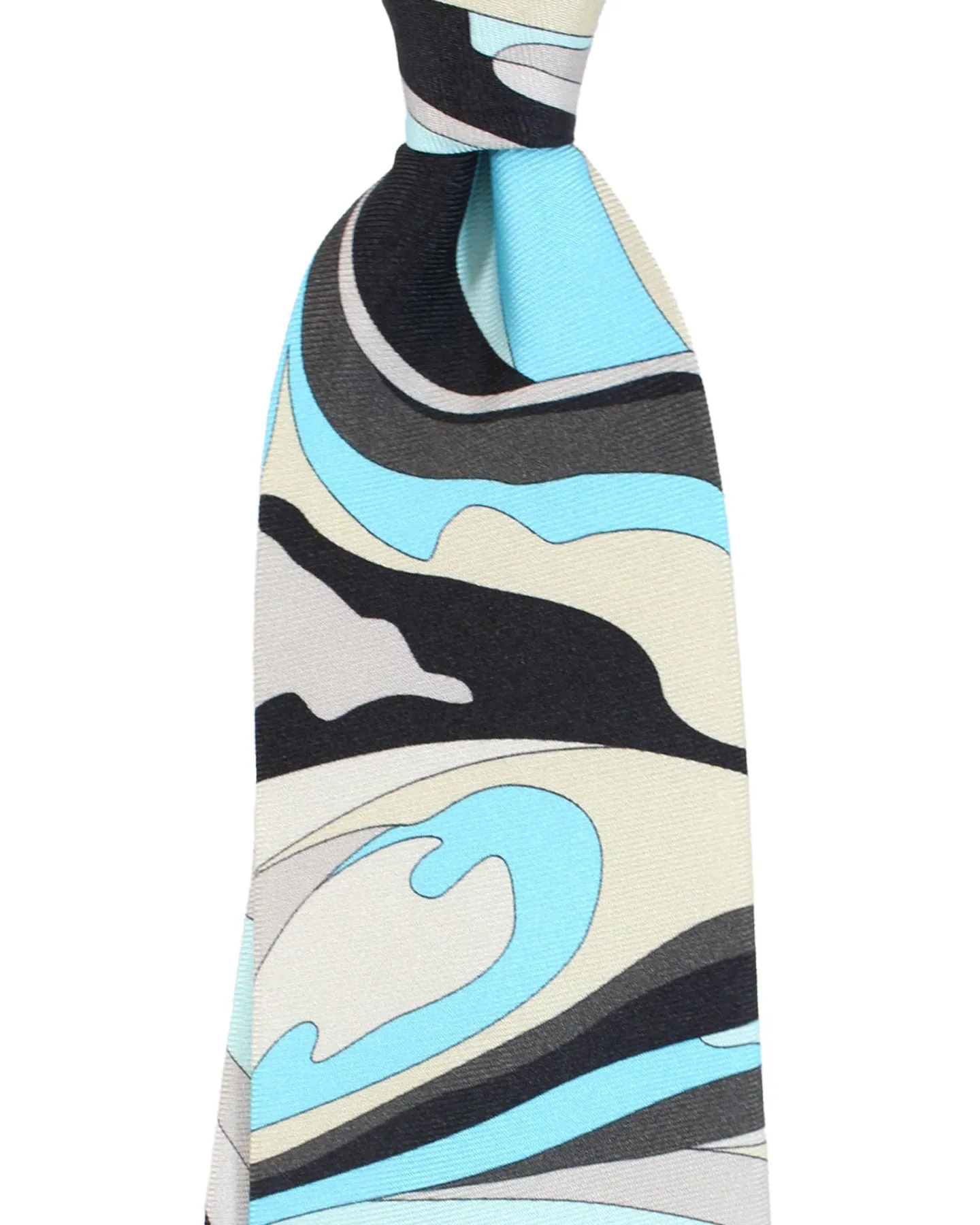 Emilio Pucci Silk Tie Signature Aqua Gray Swirl