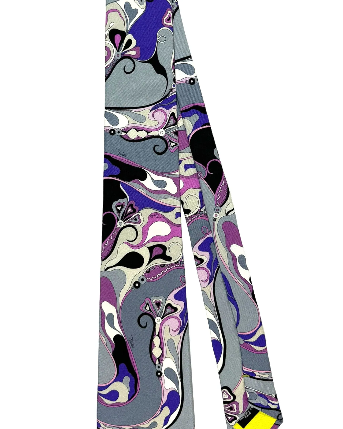 Emilio Pucci Silk Tie Signature Pink Gray Swirl Design