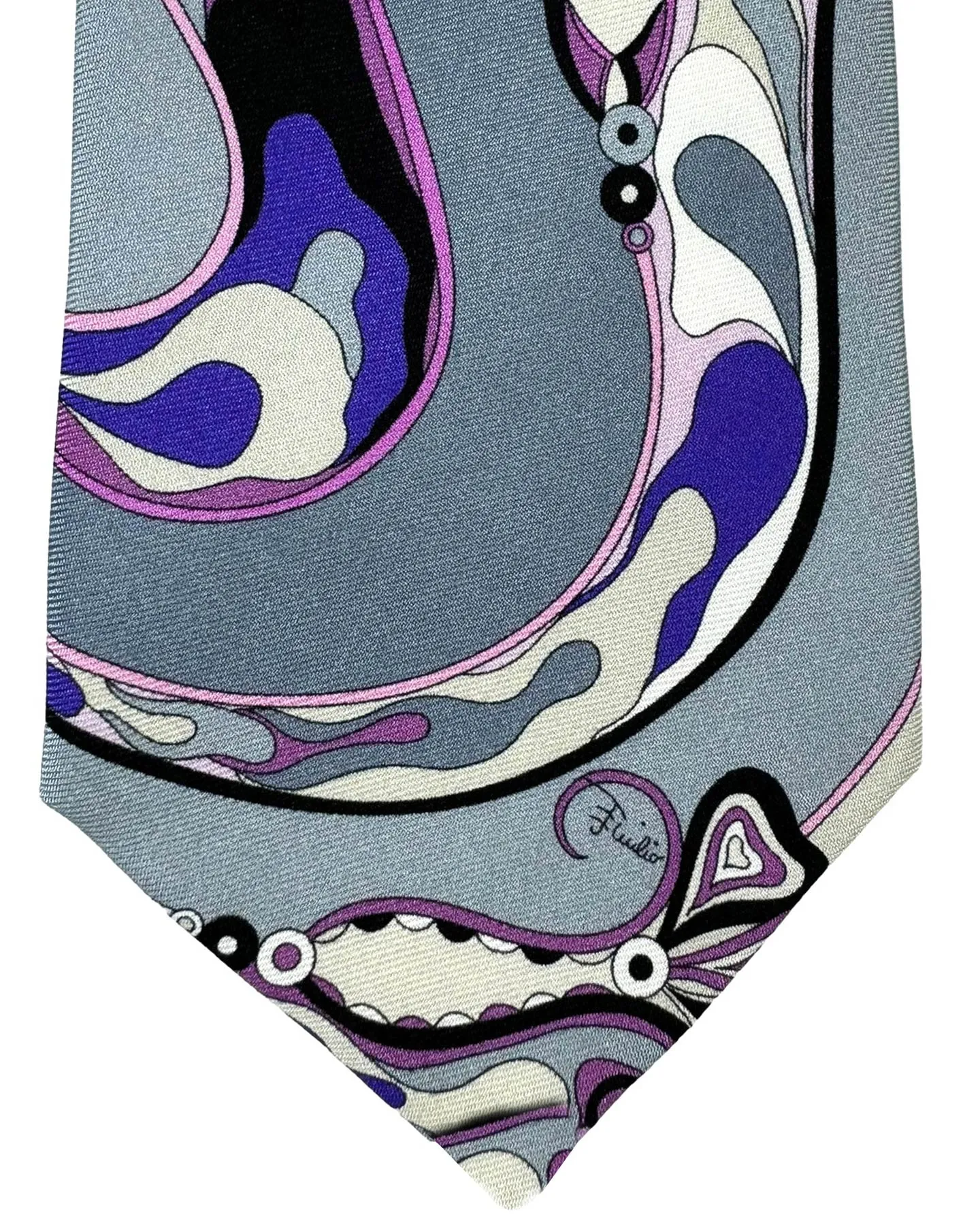 Emilio Pucci Silk Tie Signature Pink Gray Swirl Design