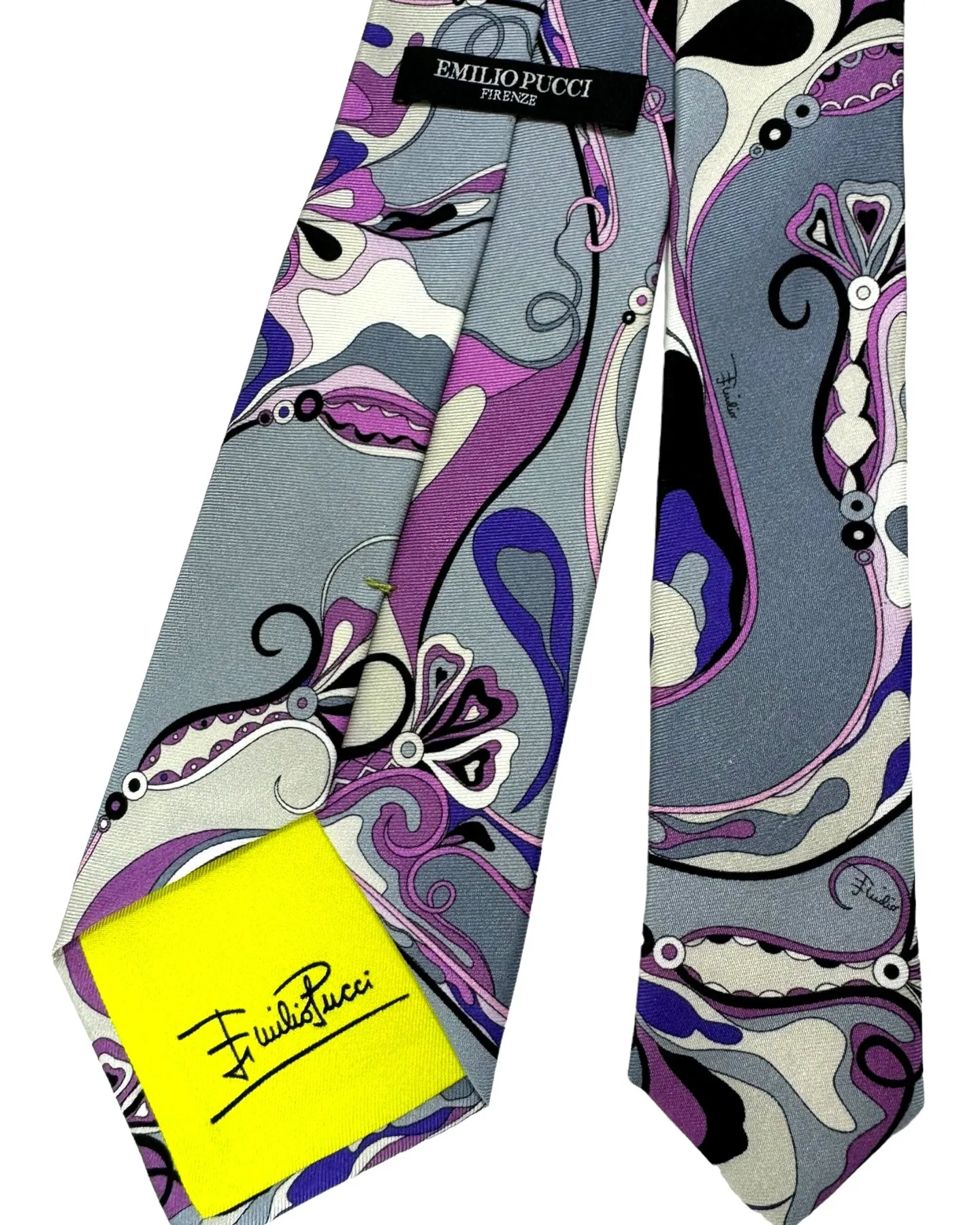 Emilio Pucci Silk Tie Signature Pink Gray Swirl Design