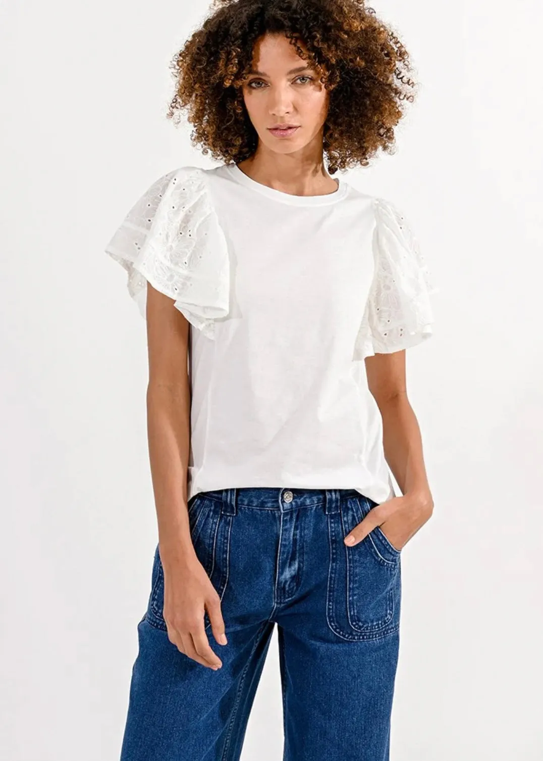 English Lace Sleeve Tee