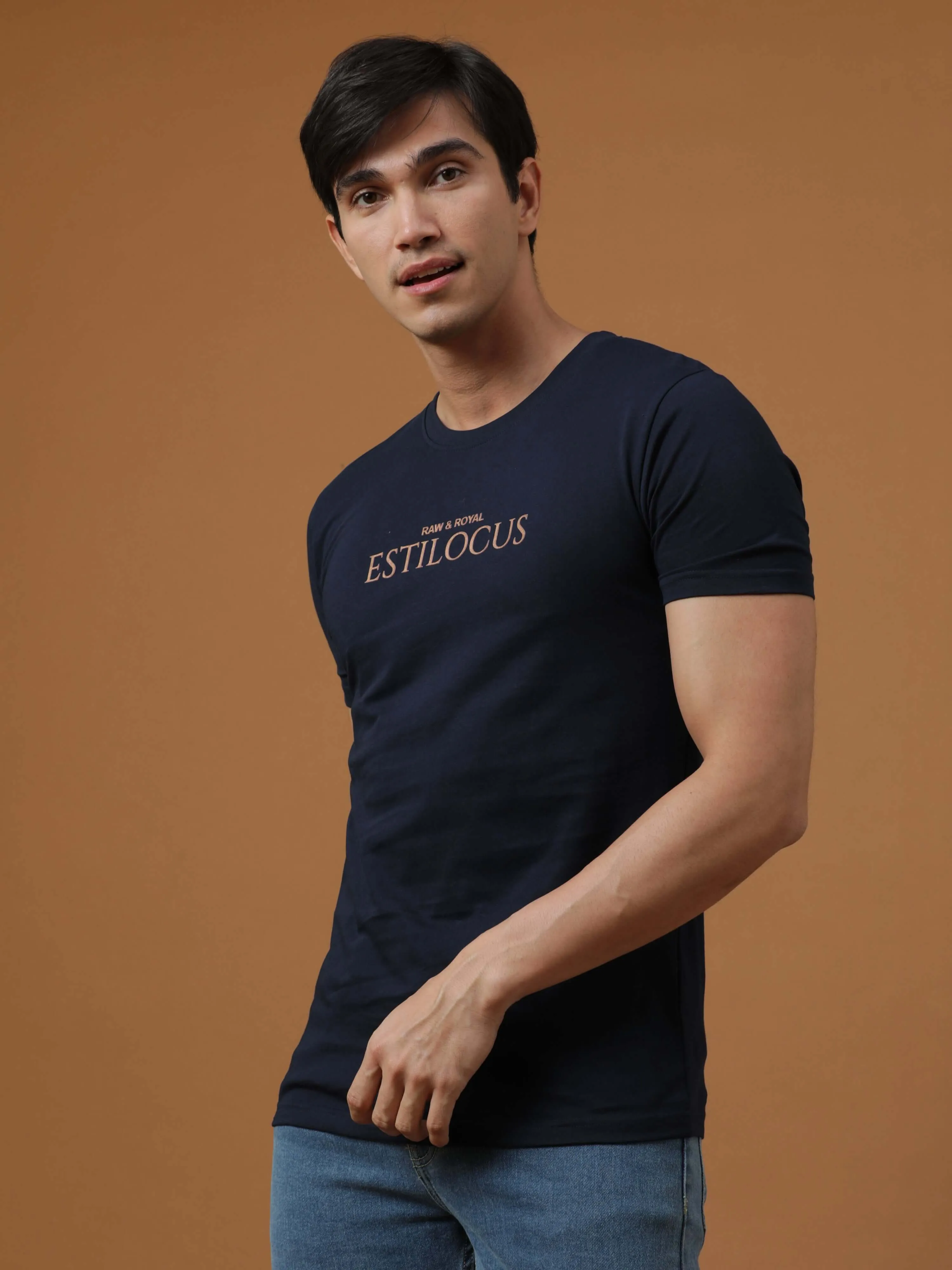 Estilocus Navy Printed T Shirt