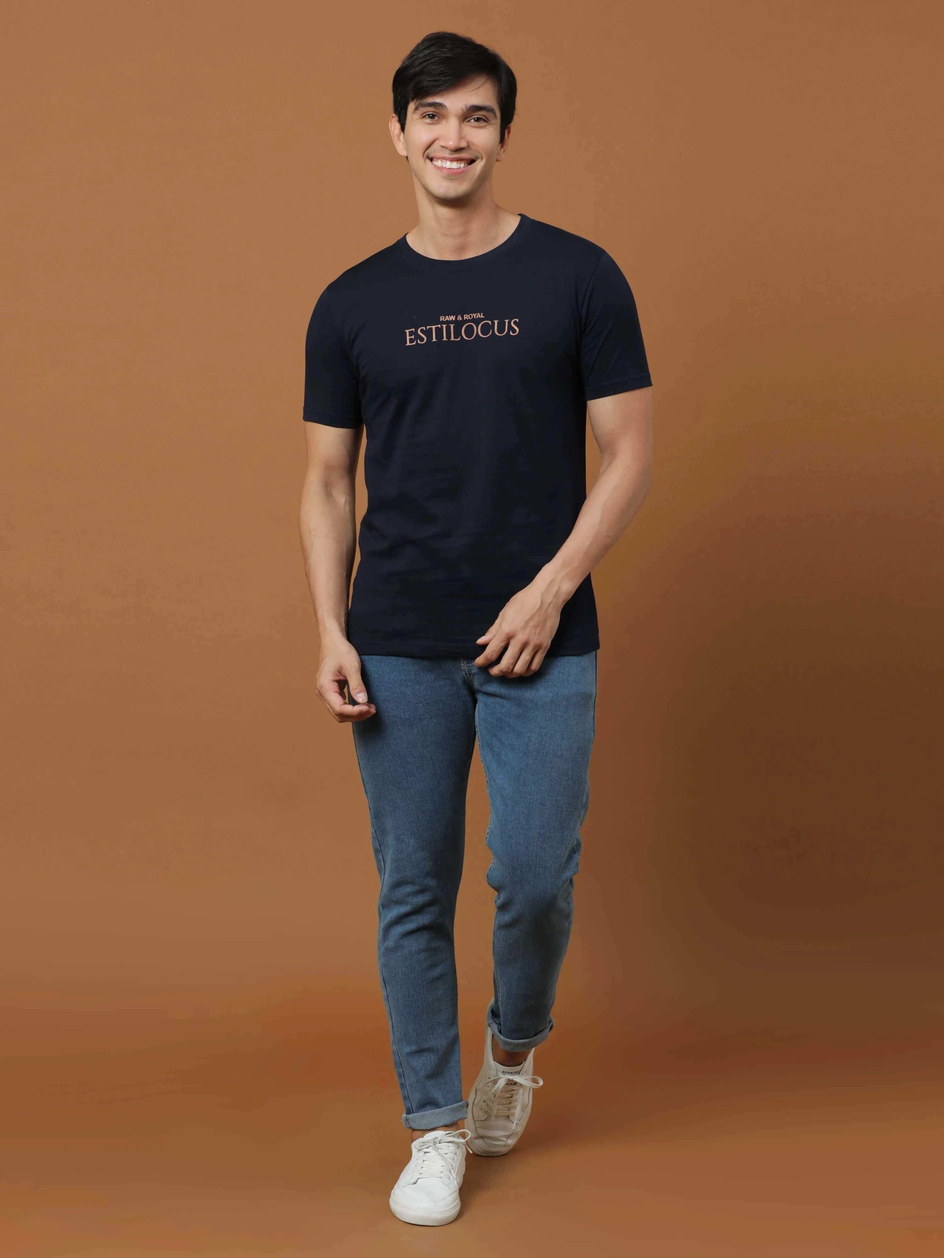 Estilocus Navy Printed T Shirt