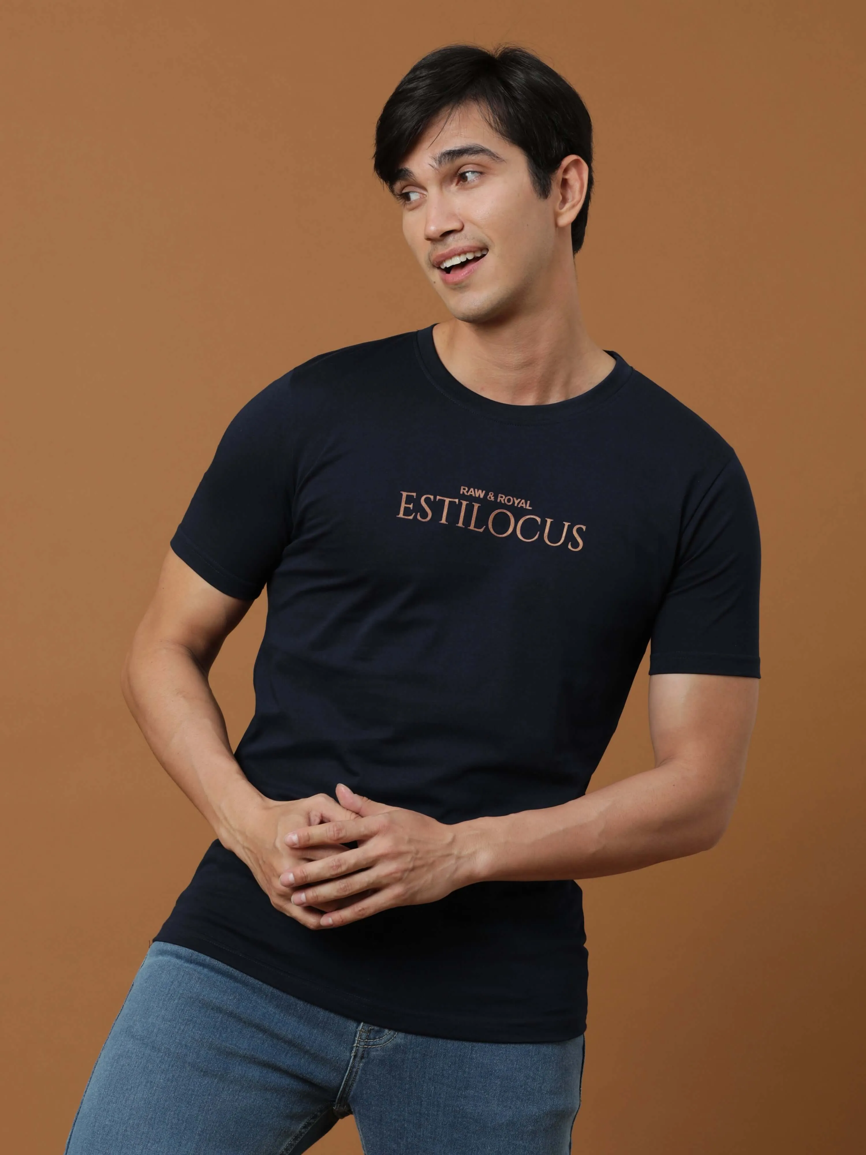 Estilocus Navy Printed T Shirt