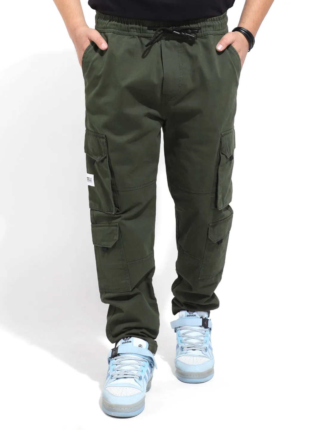 Fantacy Light Olive 8 Pocket Baggy Fit Denim Cargo