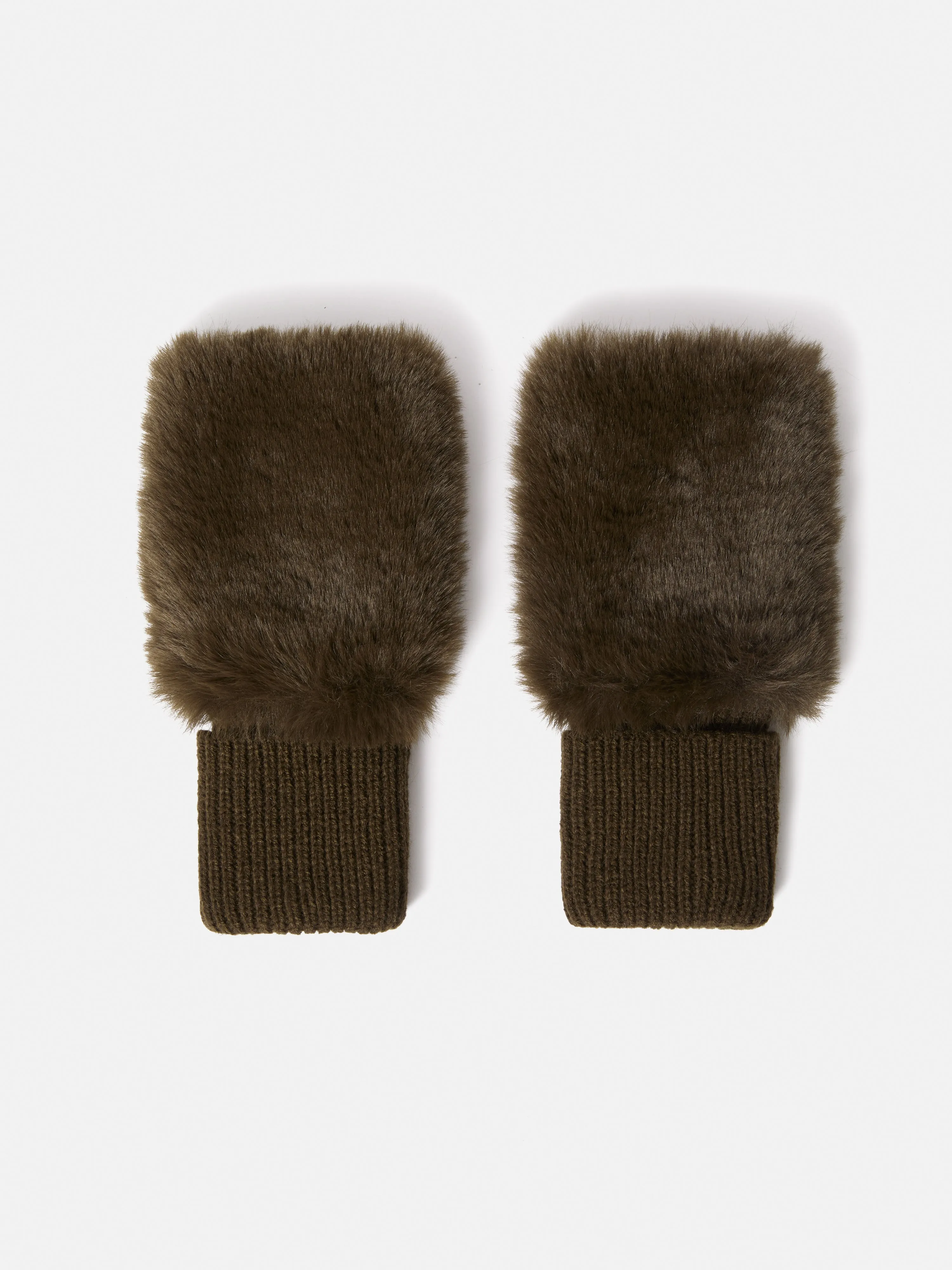 Faux Fur Mittens | Khaki