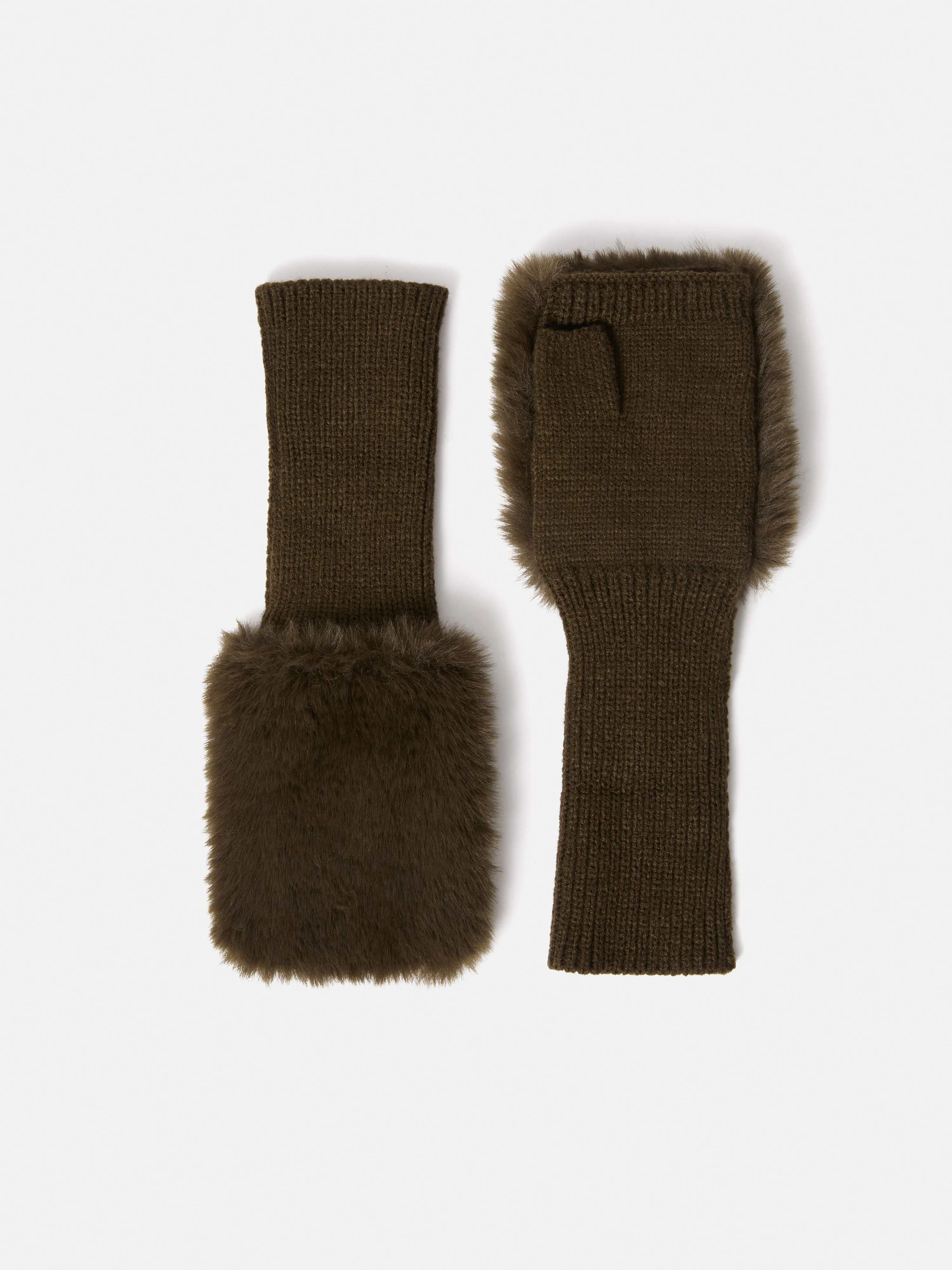 Faux Fur Mittens | Khaki