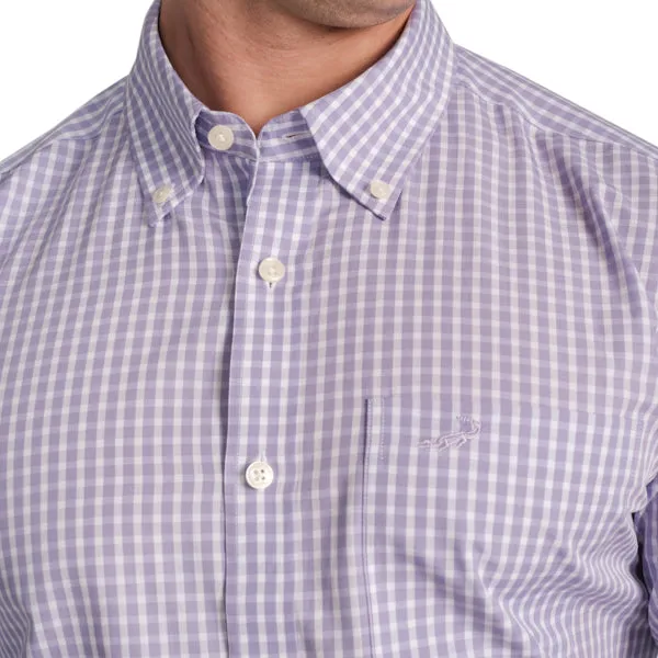 Formal Full Sleeve Slim Fit Button-Down Collar Shirt in Check-Lilac