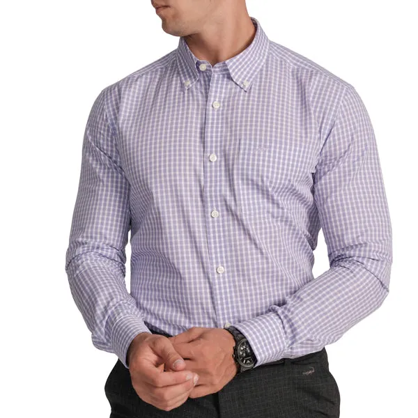 Formal Full Sleeve Slim Fit Button-Down Collar Shirt in Check-Lilac