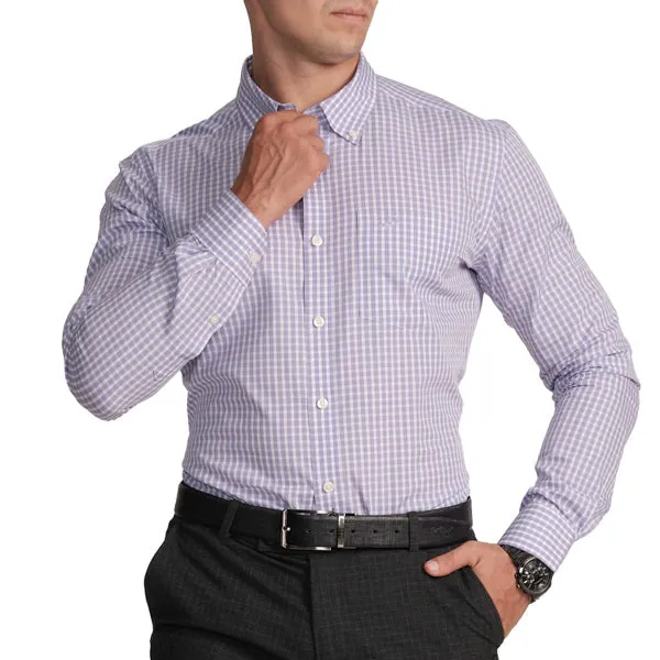 Formal Full Sleeve Slim Fit Button-Down Collar Shirt in Check-Lilac