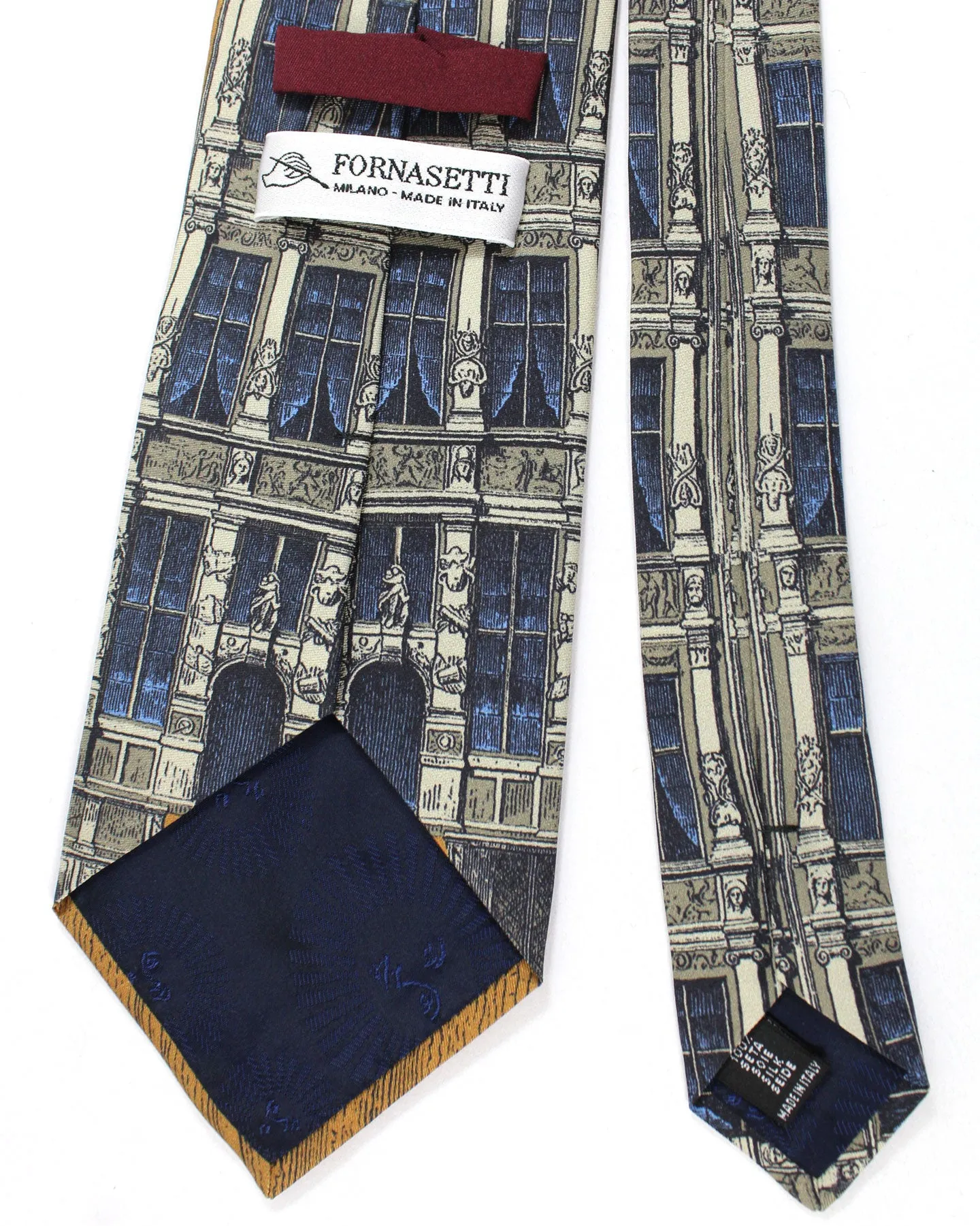 Fornasetti Silk Tie Gray Brown Maroon Italian Architecture Design - Wide Necktie