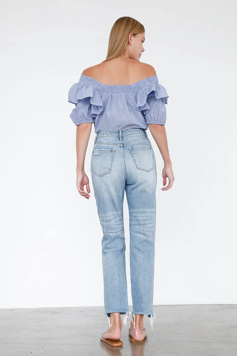 Girls High Rise Mom Jeans Light Ripped Wash