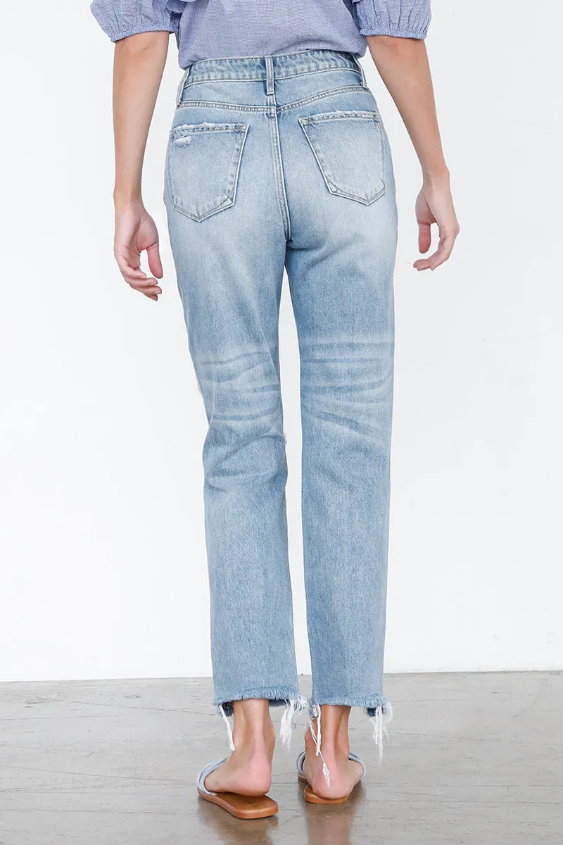 Girls High Rise Mom Jeans Light Ripped Wash