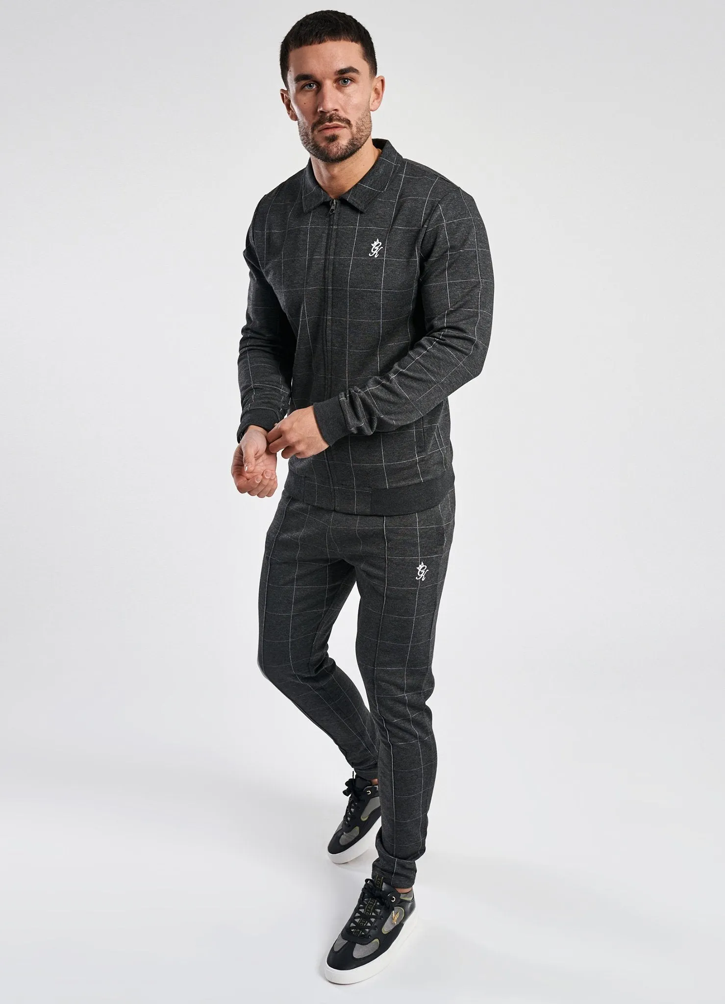 GK Kingston Check Full Zip Sweat - Charcoal Marl