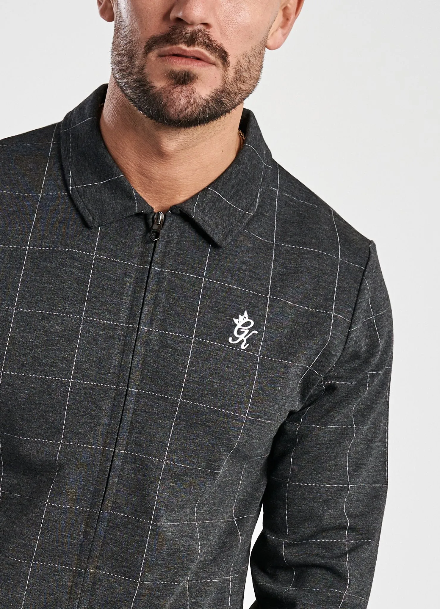 GK Kingston Check Full Zip Sweat - Charcoal Marl