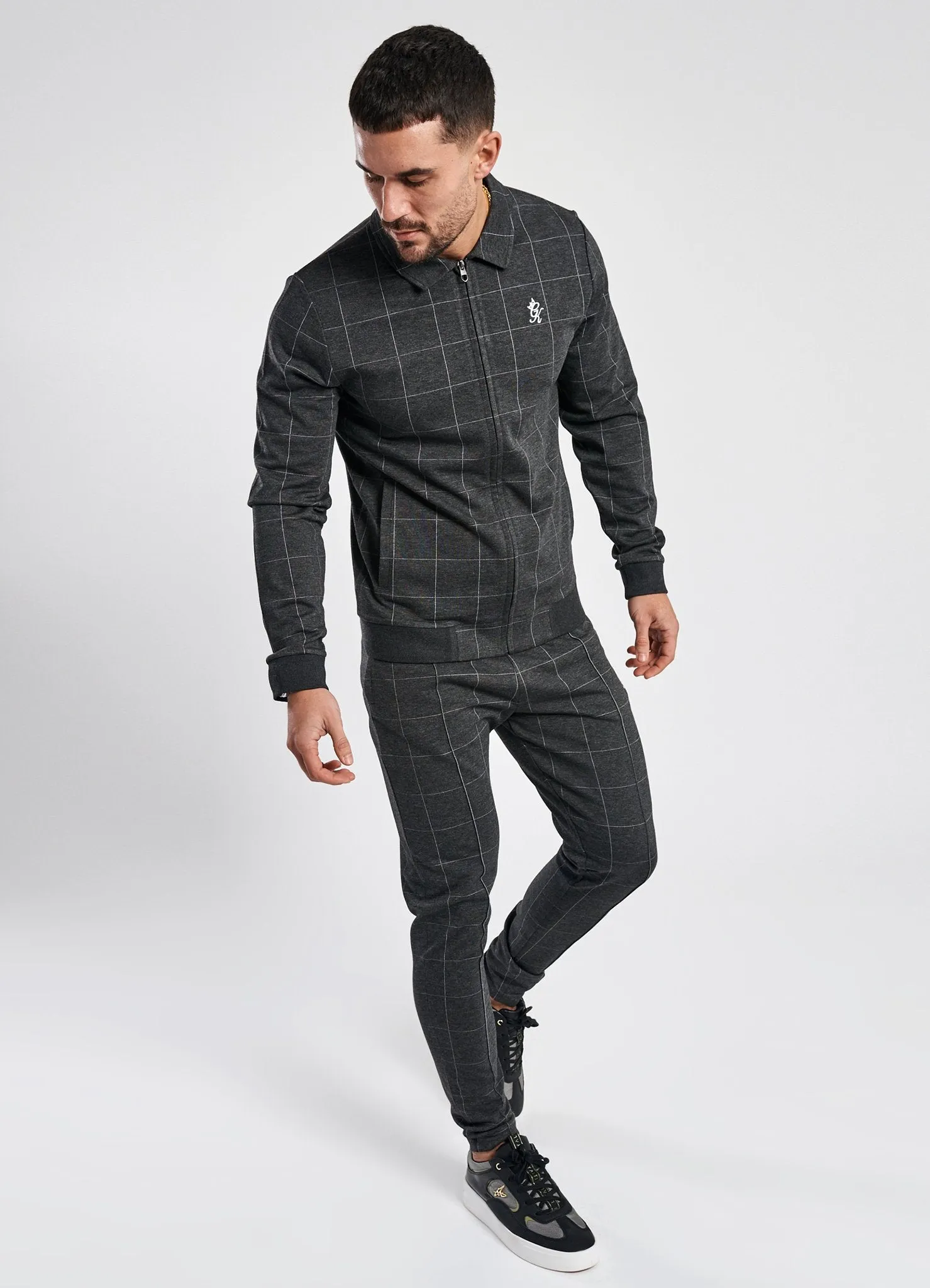 GK Kingston Check Full Zip Sweat - Charcoal Marl