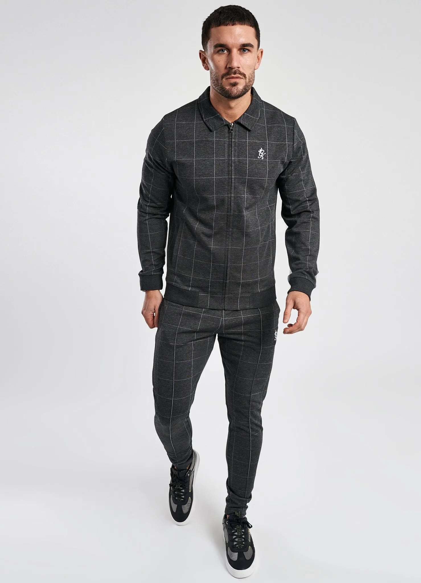 GK Kingston Check Full Zip Sweat - Charcoal Marl