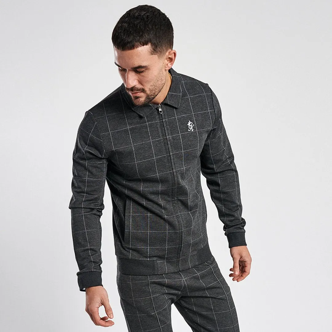 GK Kingston Check Full Zip Sweat - Charcoal Marl