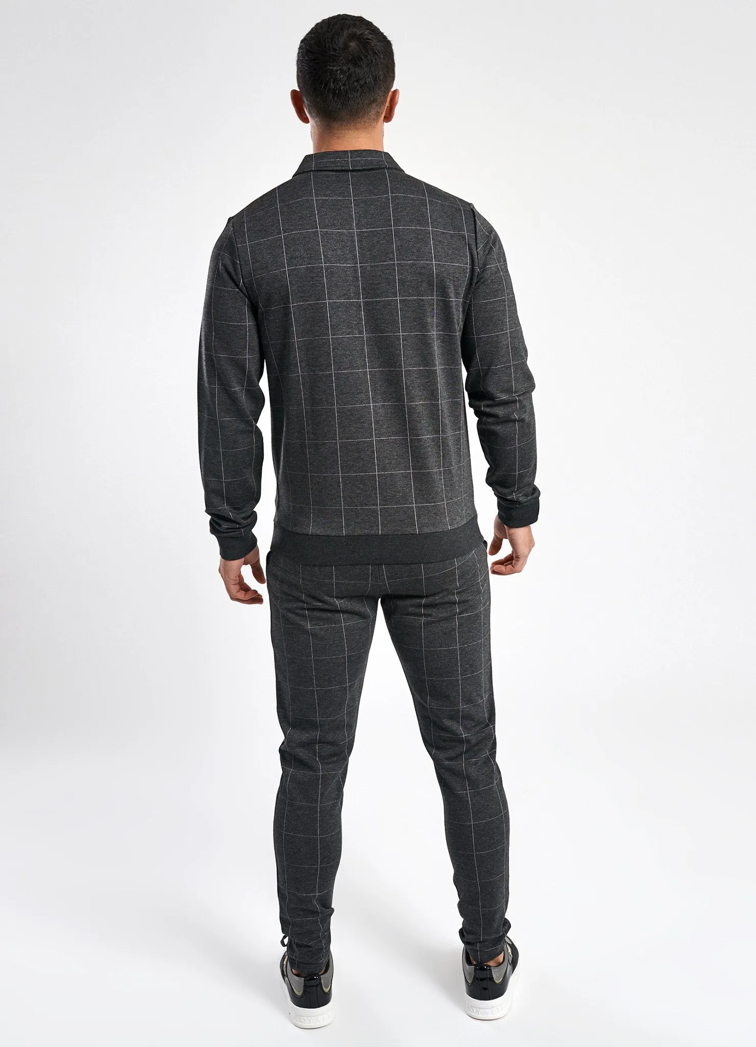 GK Kingston Check Full Zip Sweat - Charcoal Marl