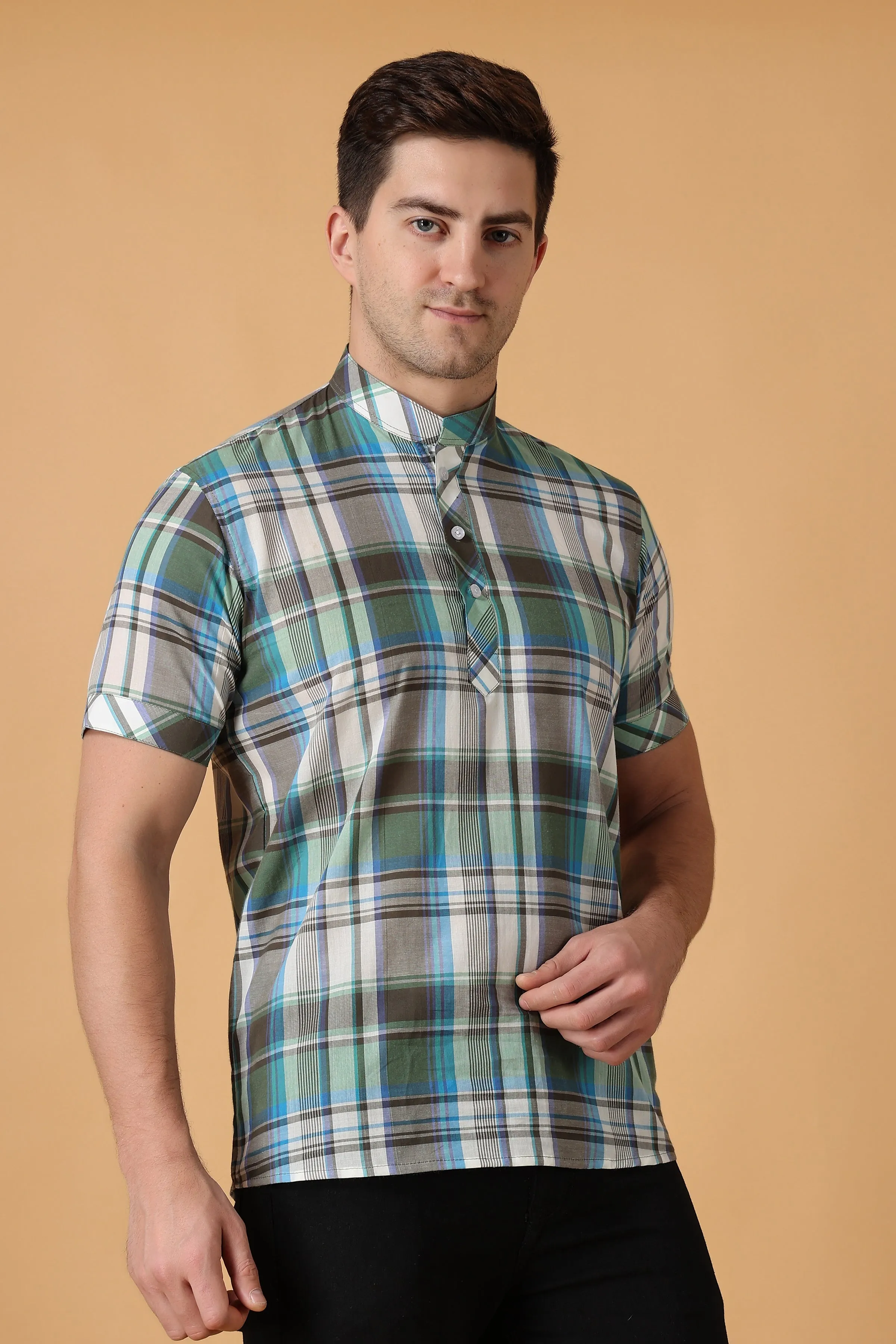 Green Checked Short Kurta