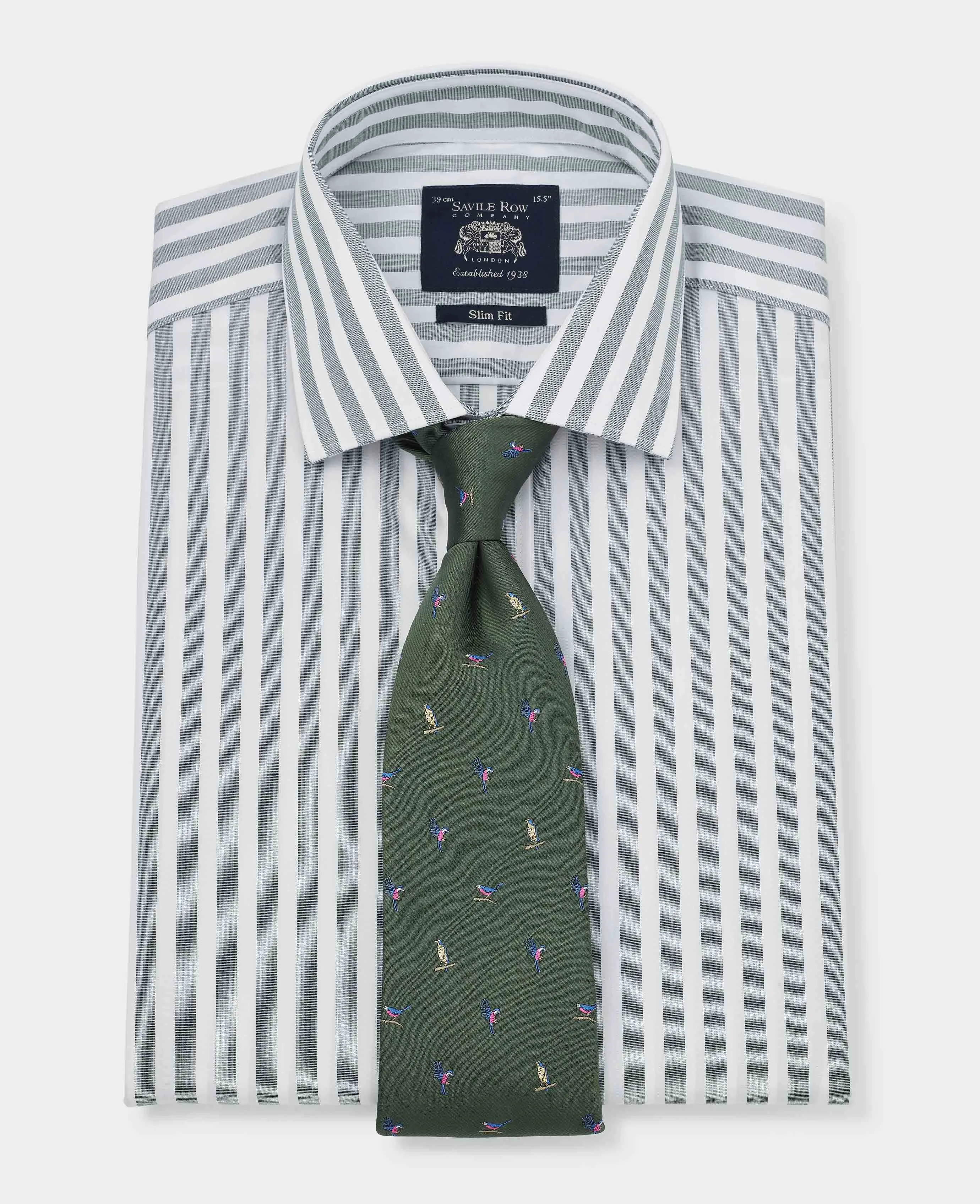 Green Slim Fit Striped Formal Shirt - Single Cuff