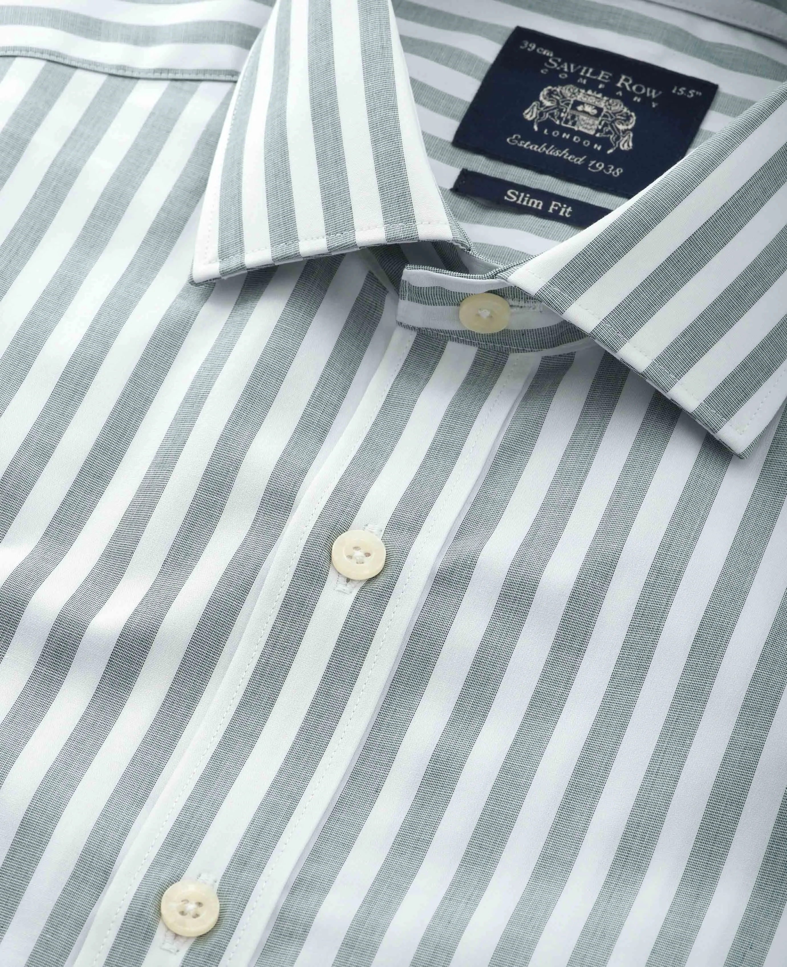 Green Slim Fit Striped Formal Shirt - Single Cuff