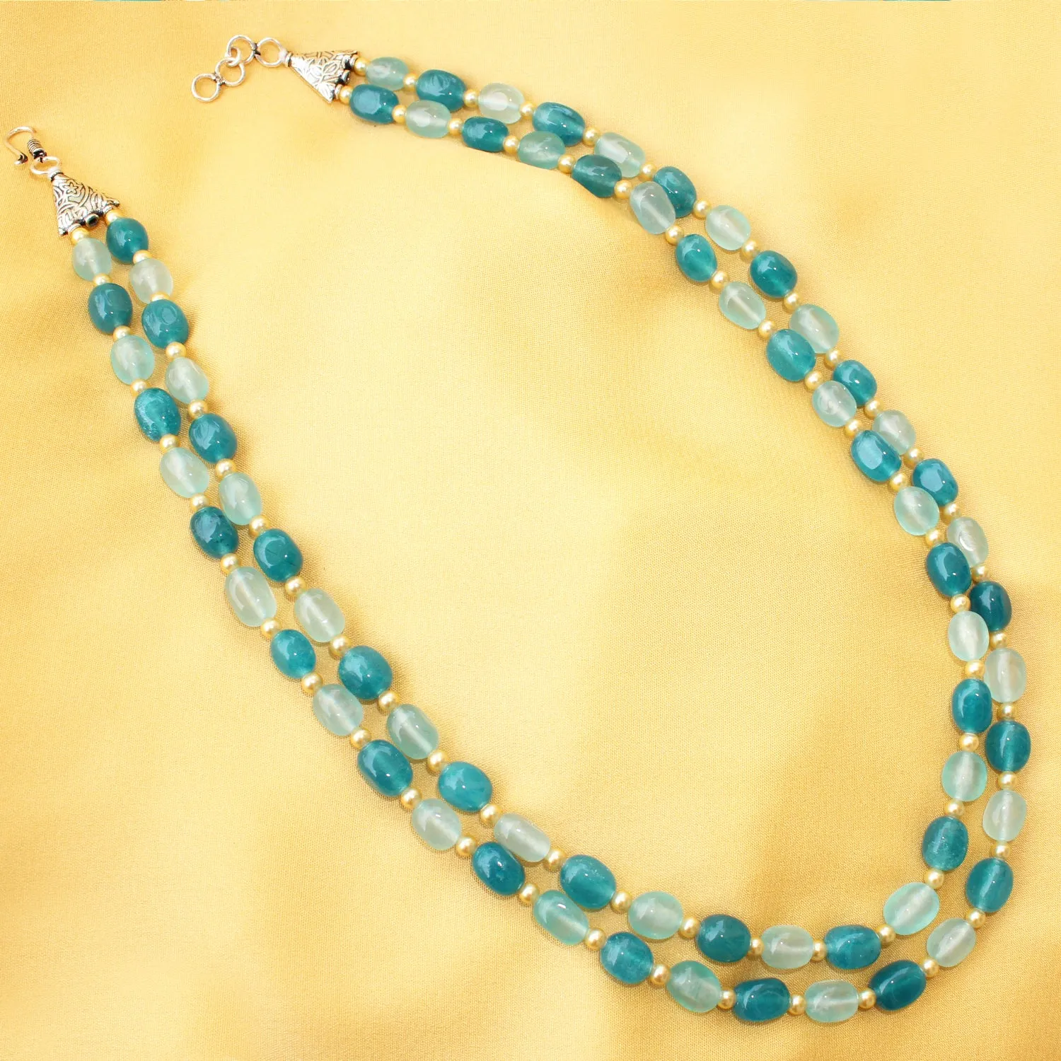 Imeora Dual Tone Blue Quartz Double Line Necklace With Earrings