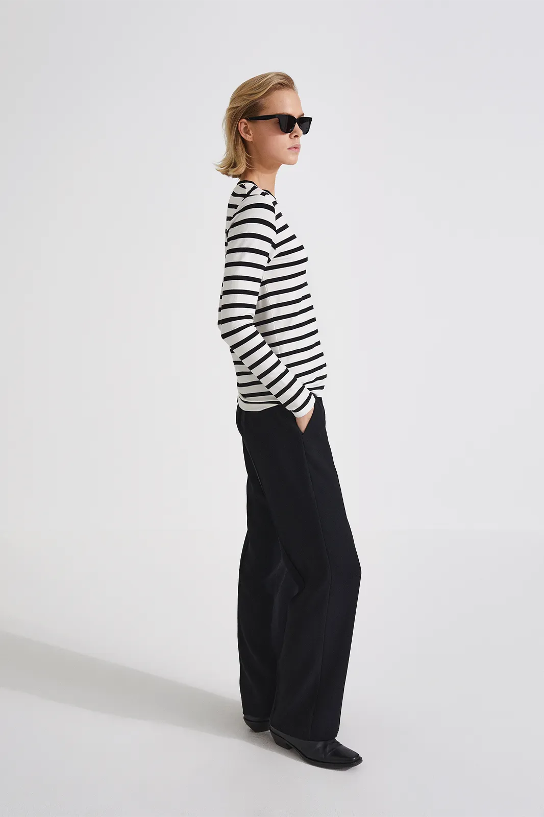 JERSEY LONG SLEEVE TOP - CANVEY WHITE STRIPED