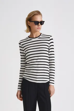 JERSEY LONG SLEEVE TOP - CANVEY WHITE STRIPED