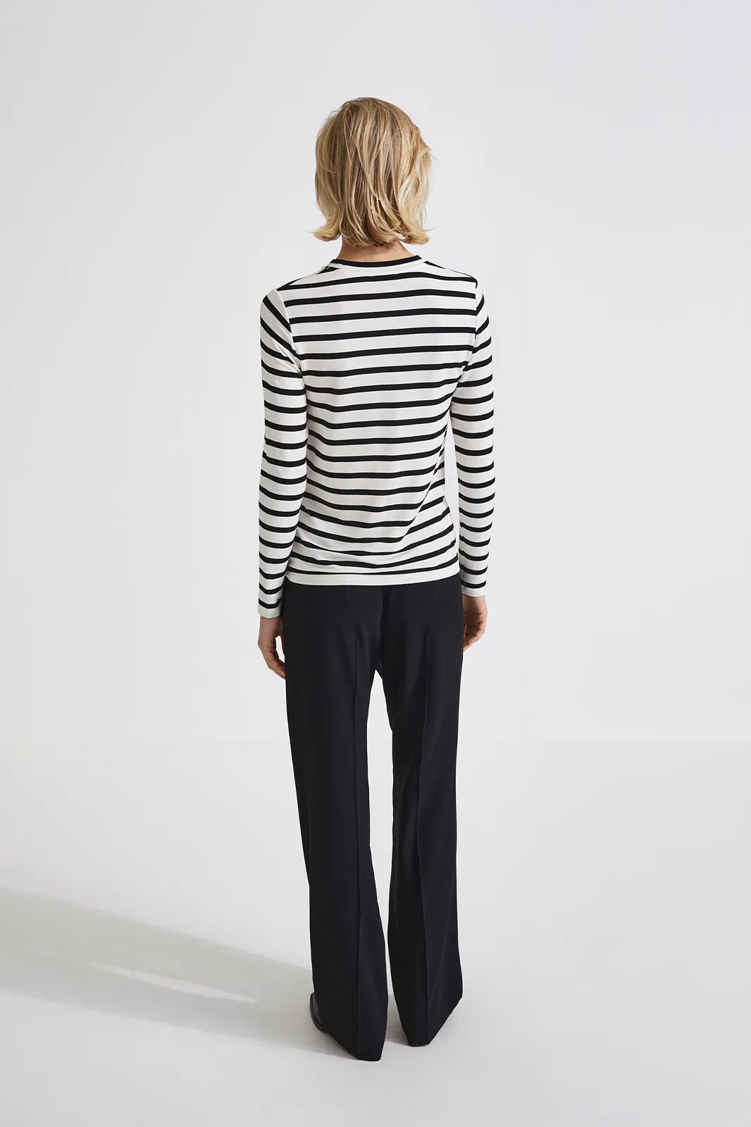 JERSEY LONG SLEEVE TOP - CANVEY WHITE STRIPED