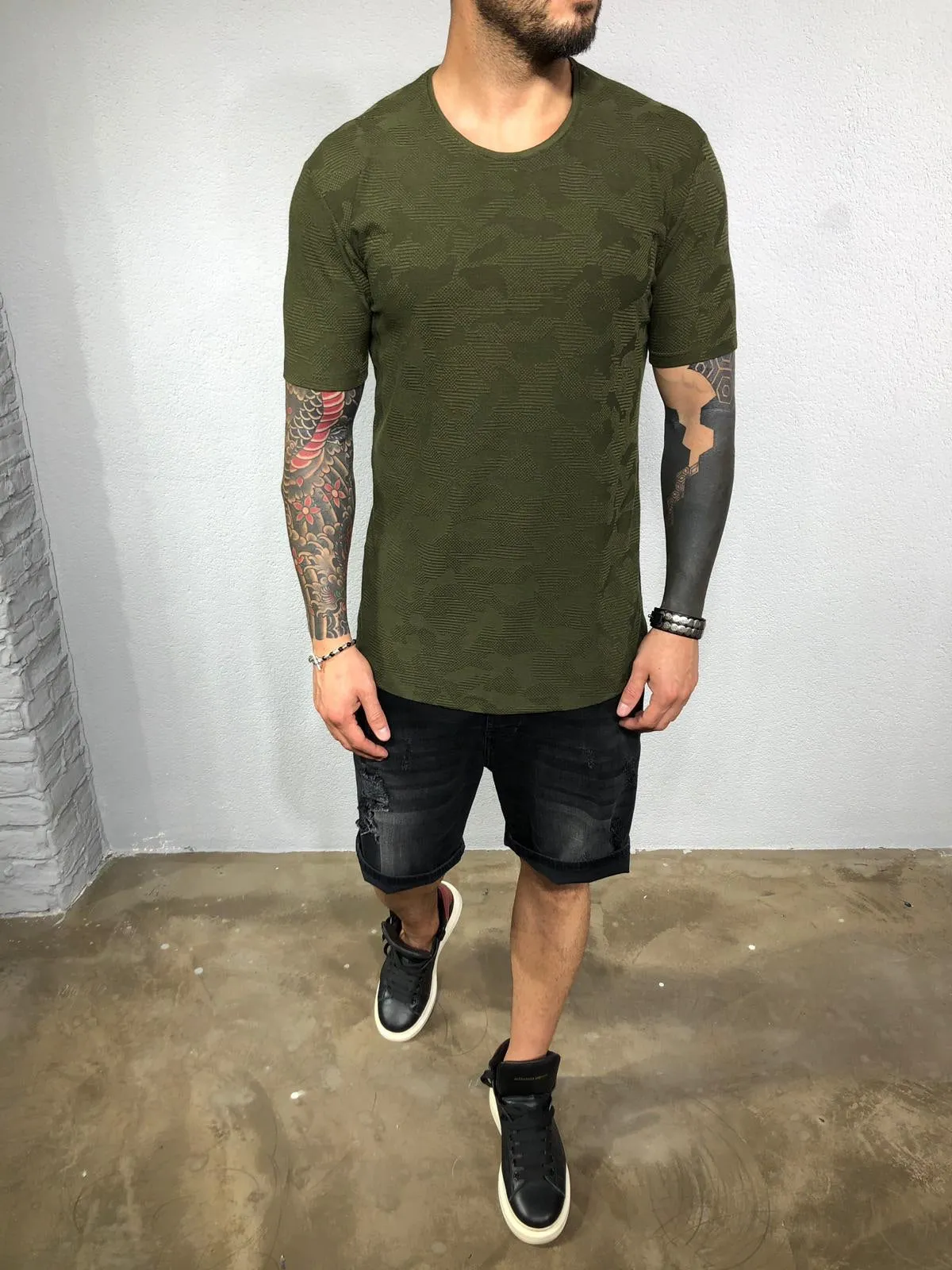 Khaki Pattern Mens T-Shirt BL525 Streetwear Mens T-Shirts