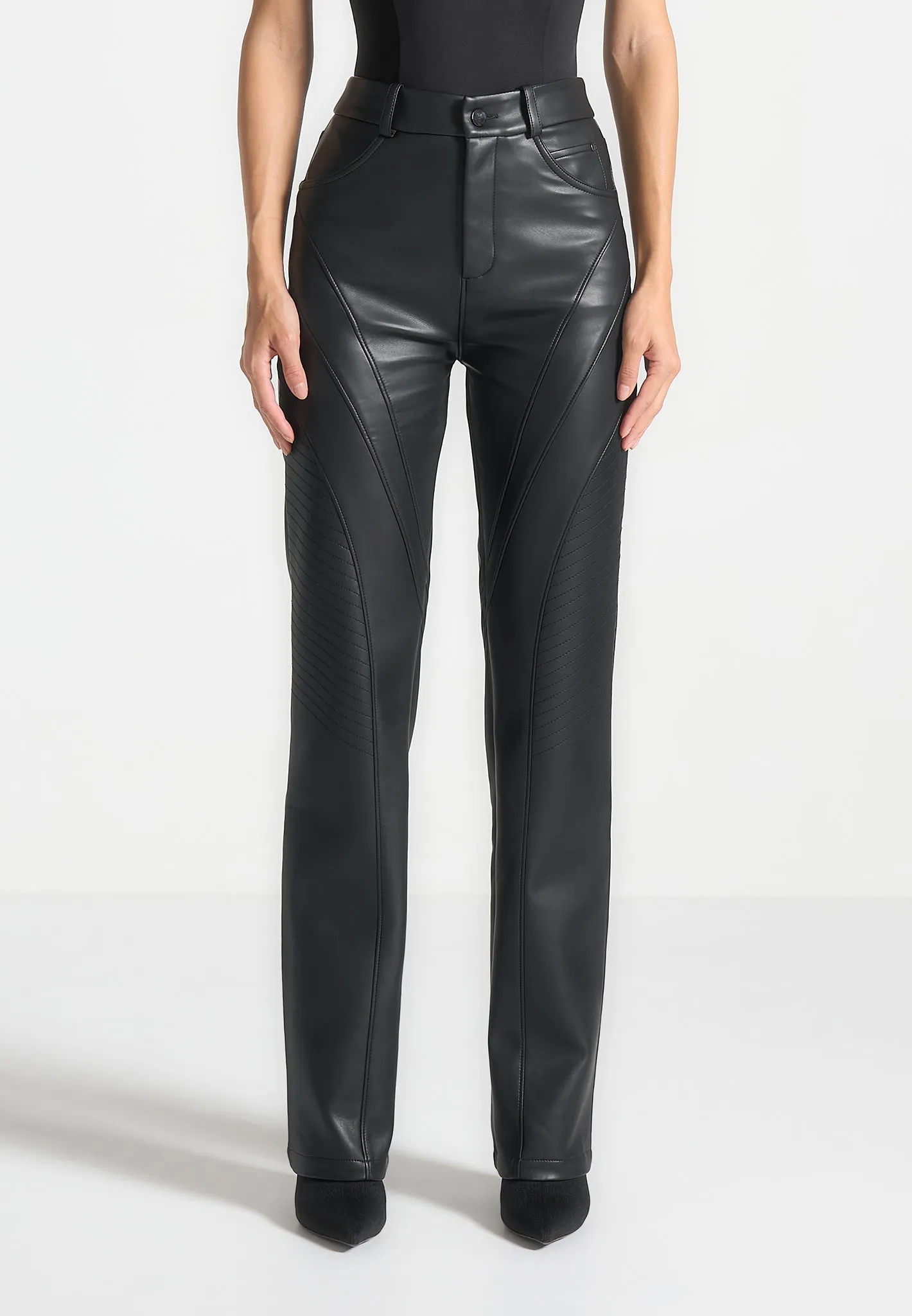 Leather Biker Trousers - Black