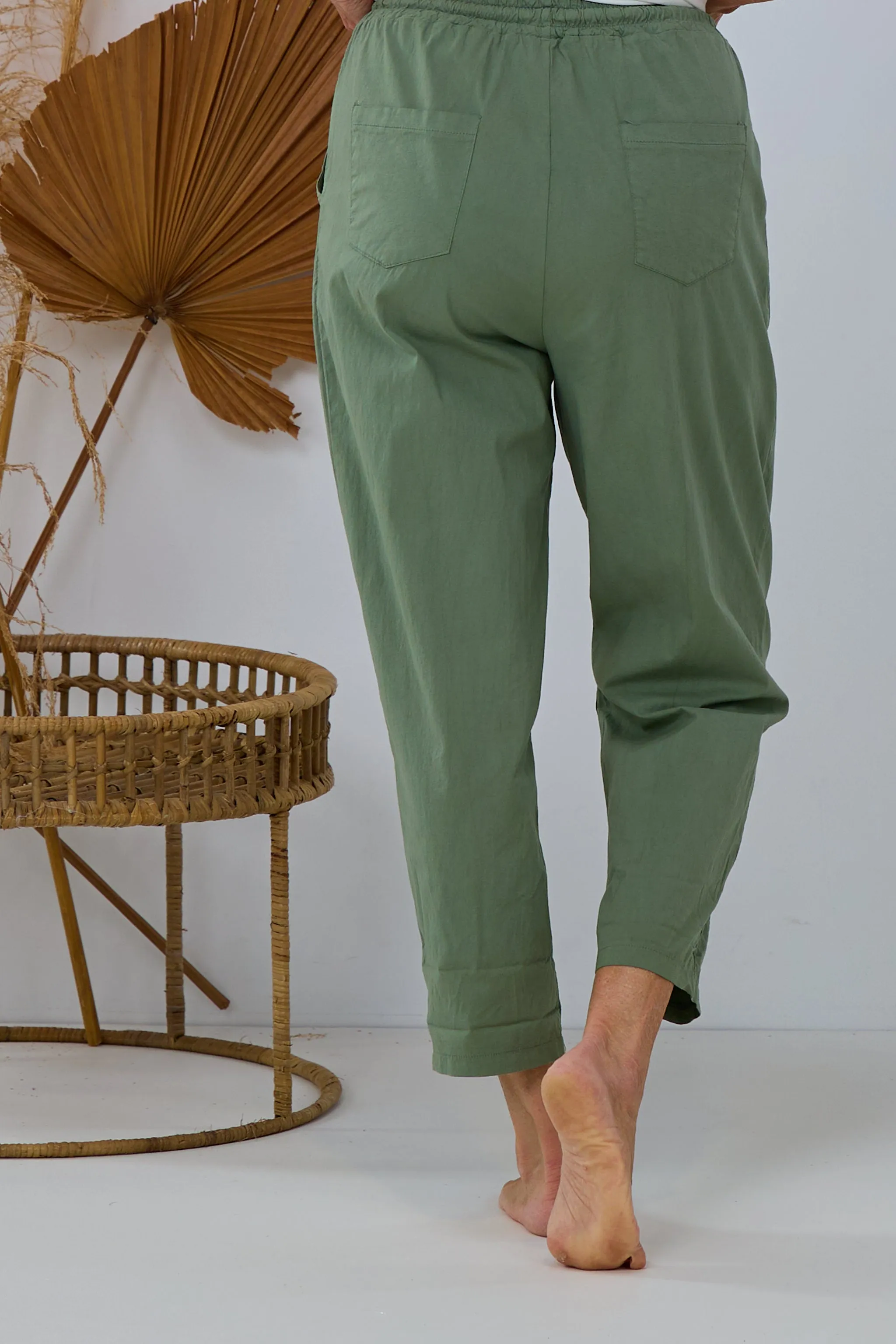 Leichte Baumwollhose mit Kordelzug, khaki