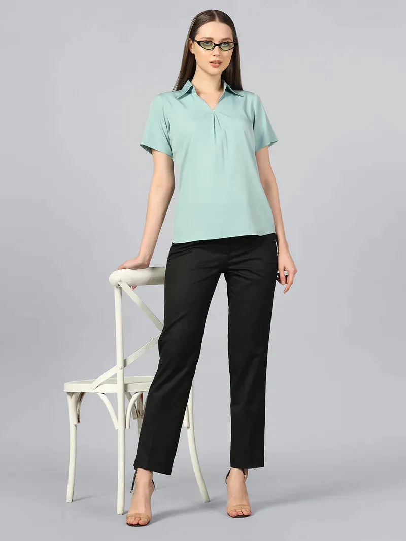 Light Blue Crepe Top With Black Regular Fit Trouser