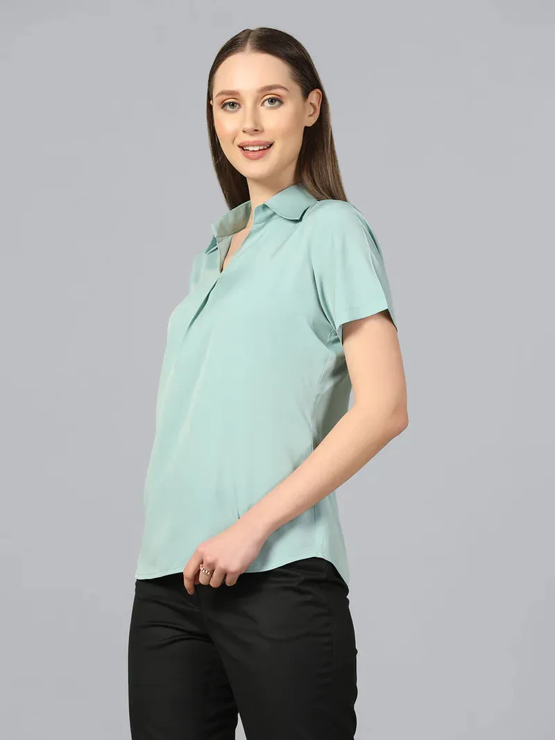 Light Blue Crepe Top With Black Regular Fit Trouser