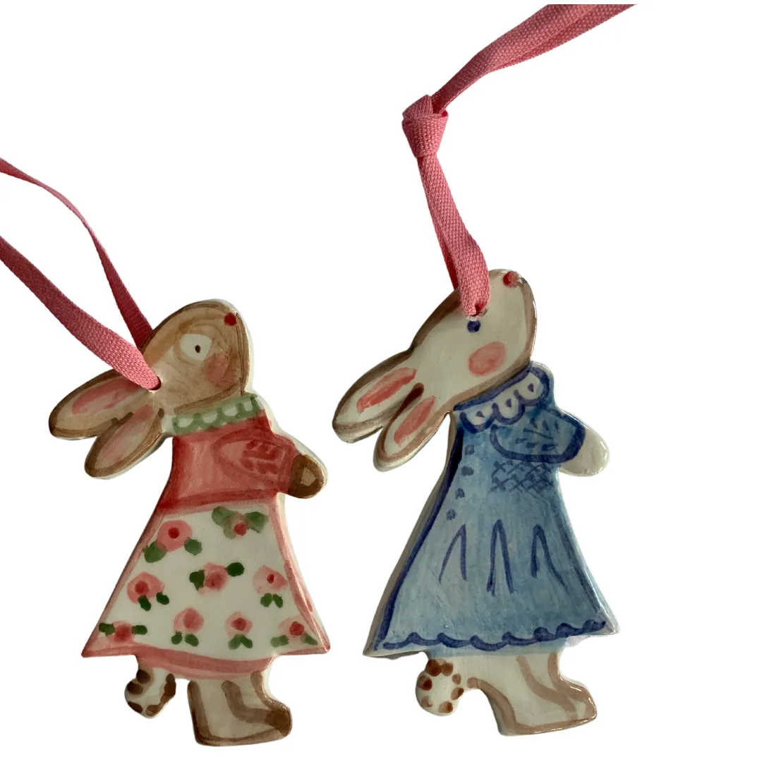 Lilac Checked Girl Bunny Ornament