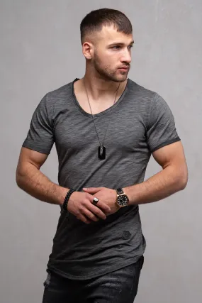 Longline T-Shirt V-Neck Dunkelgrau 7102