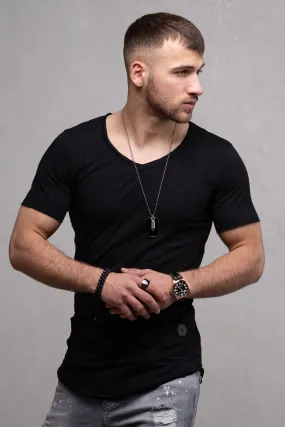 Longline T-Shirt V-Neck Schwarz 7102