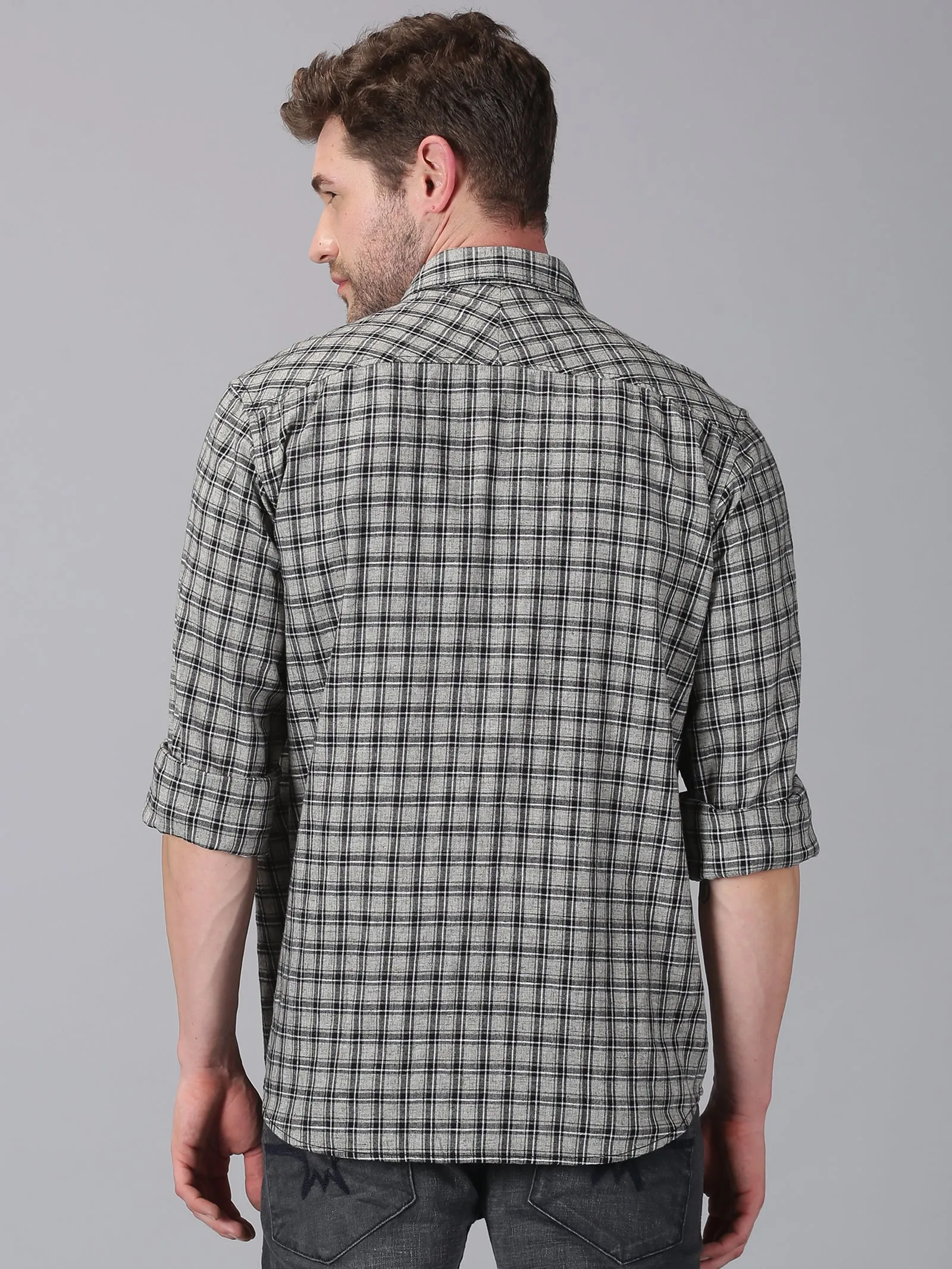 MEN'S BLACK, BLUE CHECK SLIM FIT SHIRT